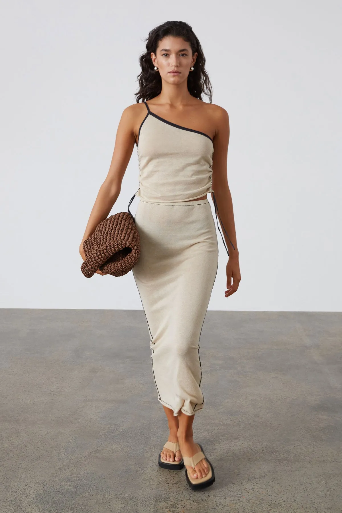 Stone Contrast Knit Crop Top