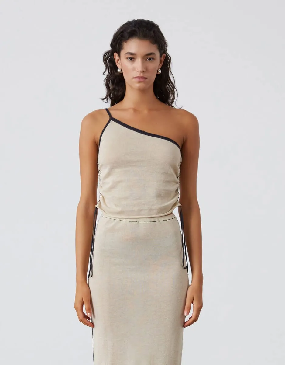 Stone Contrast Knit Crop Top