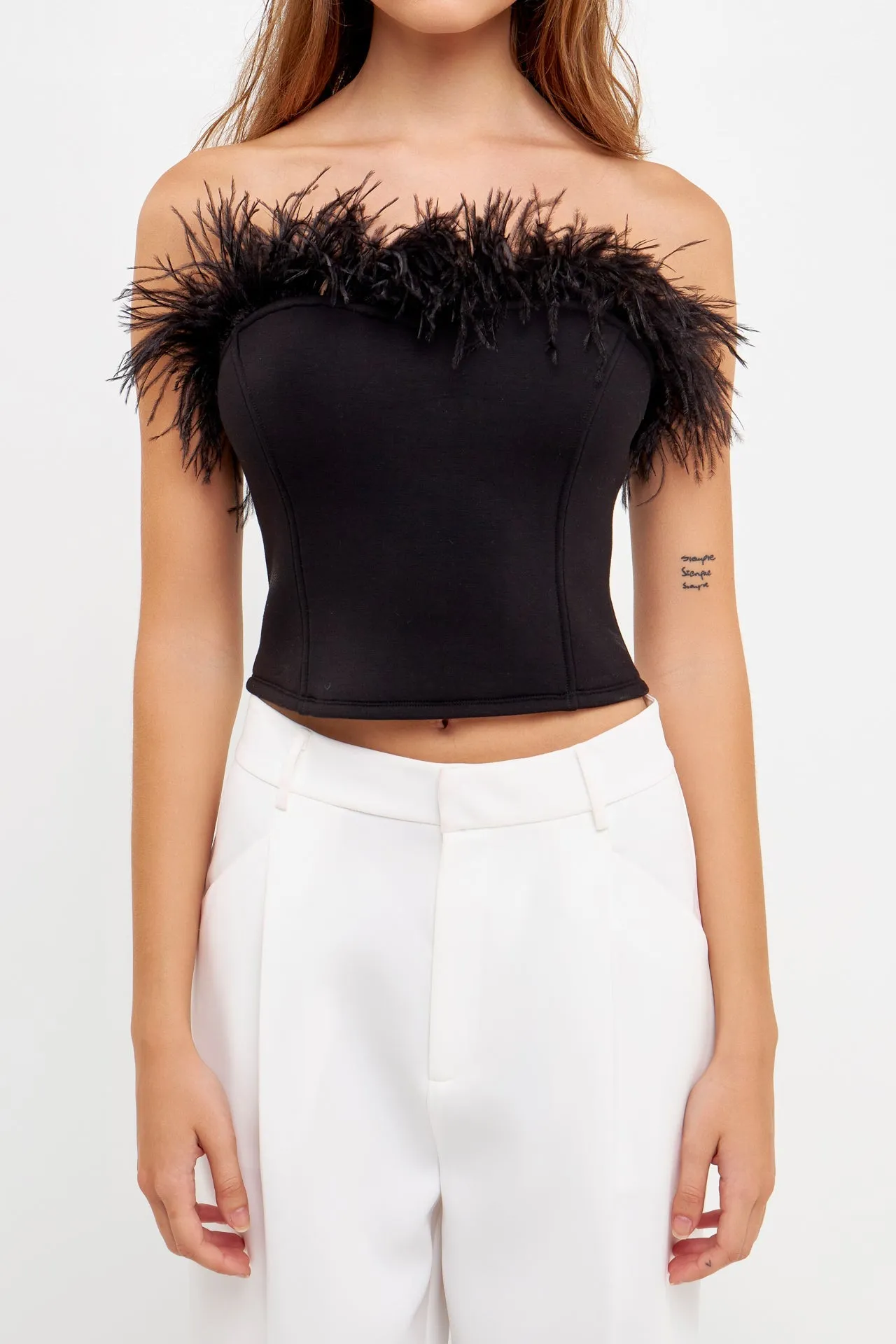 Strapless Knit Feather Top