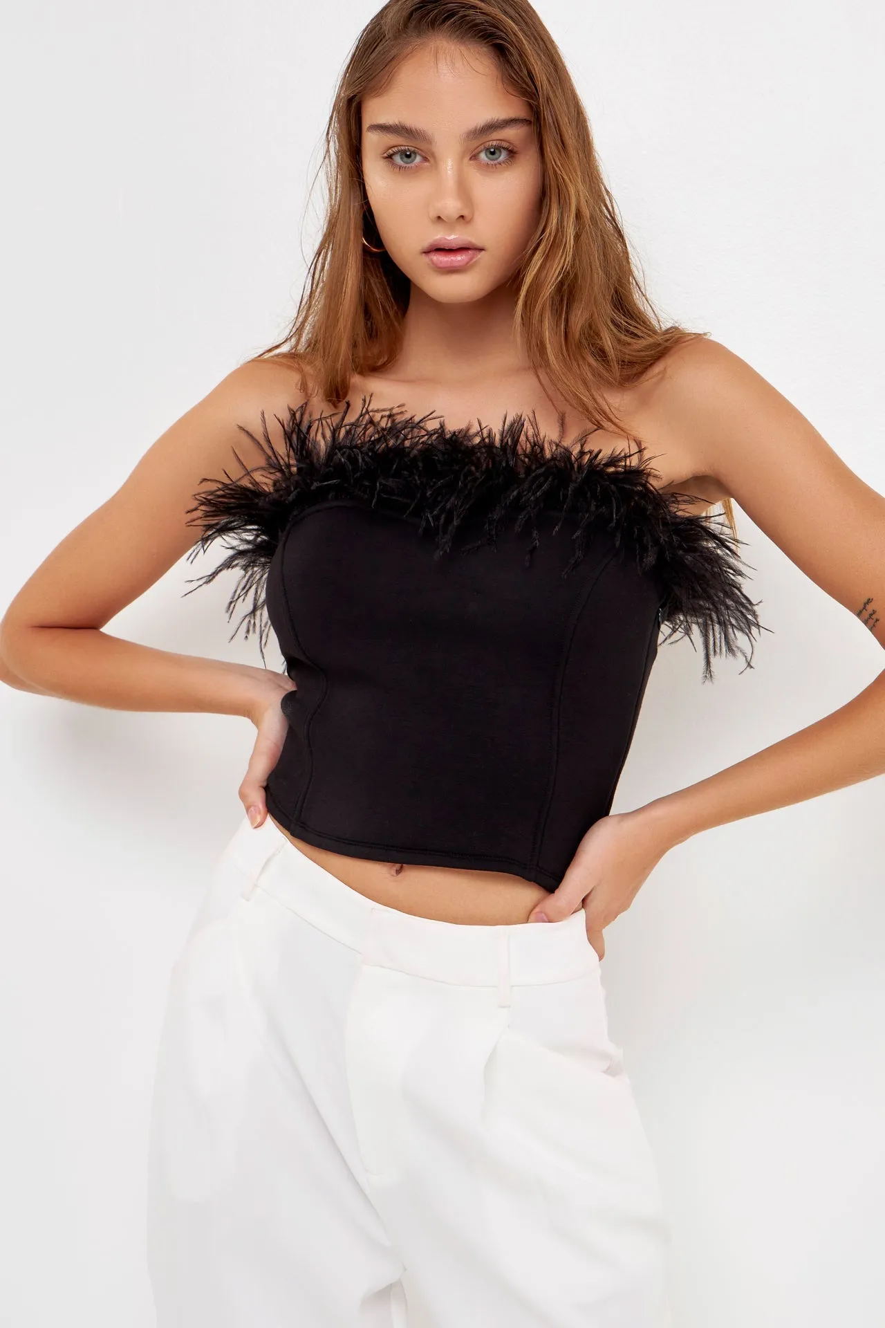 Strapless Knit Feather Top