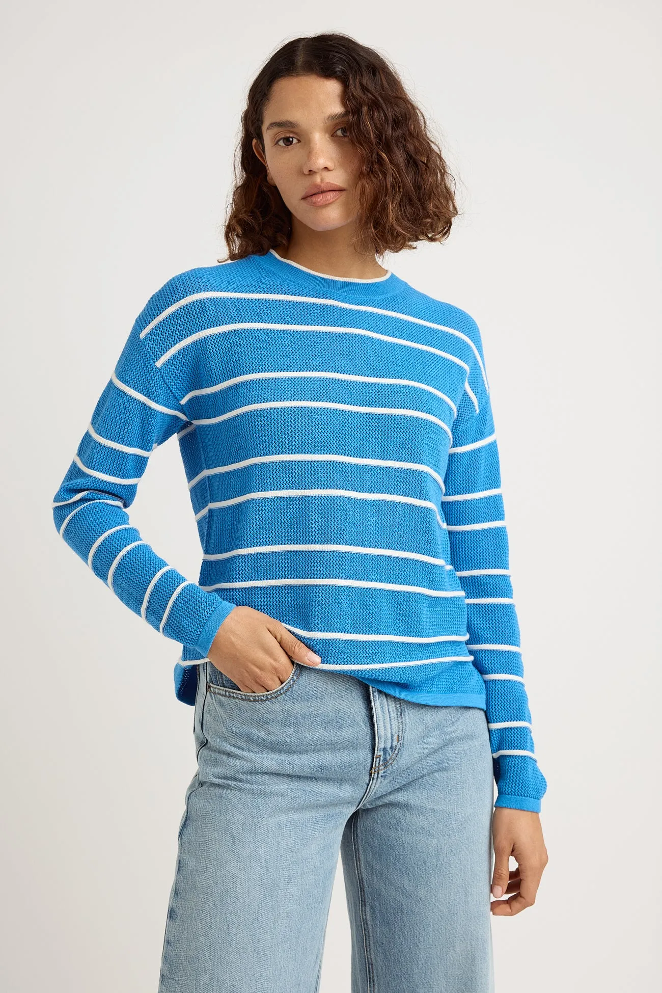 STRIPE MESH KNIT TOP