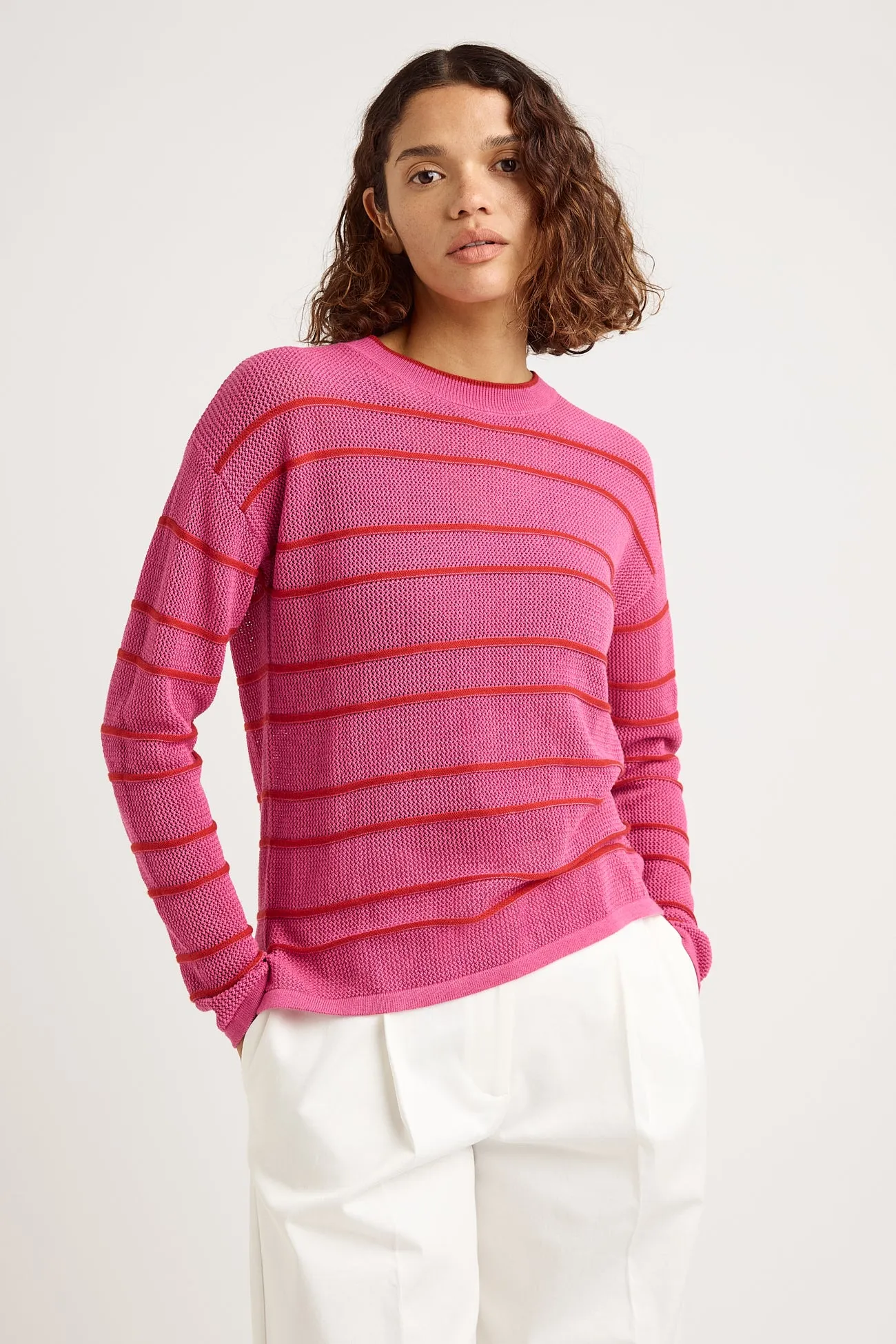 STRIPE MESH KNIT TOP