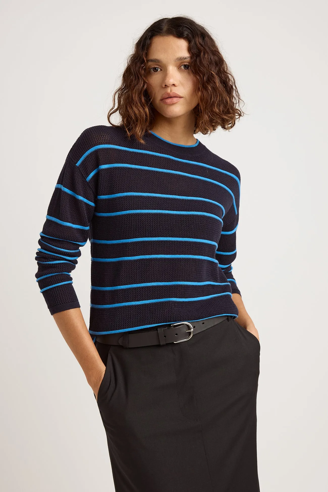 STRIPE MESH KNIT TOP