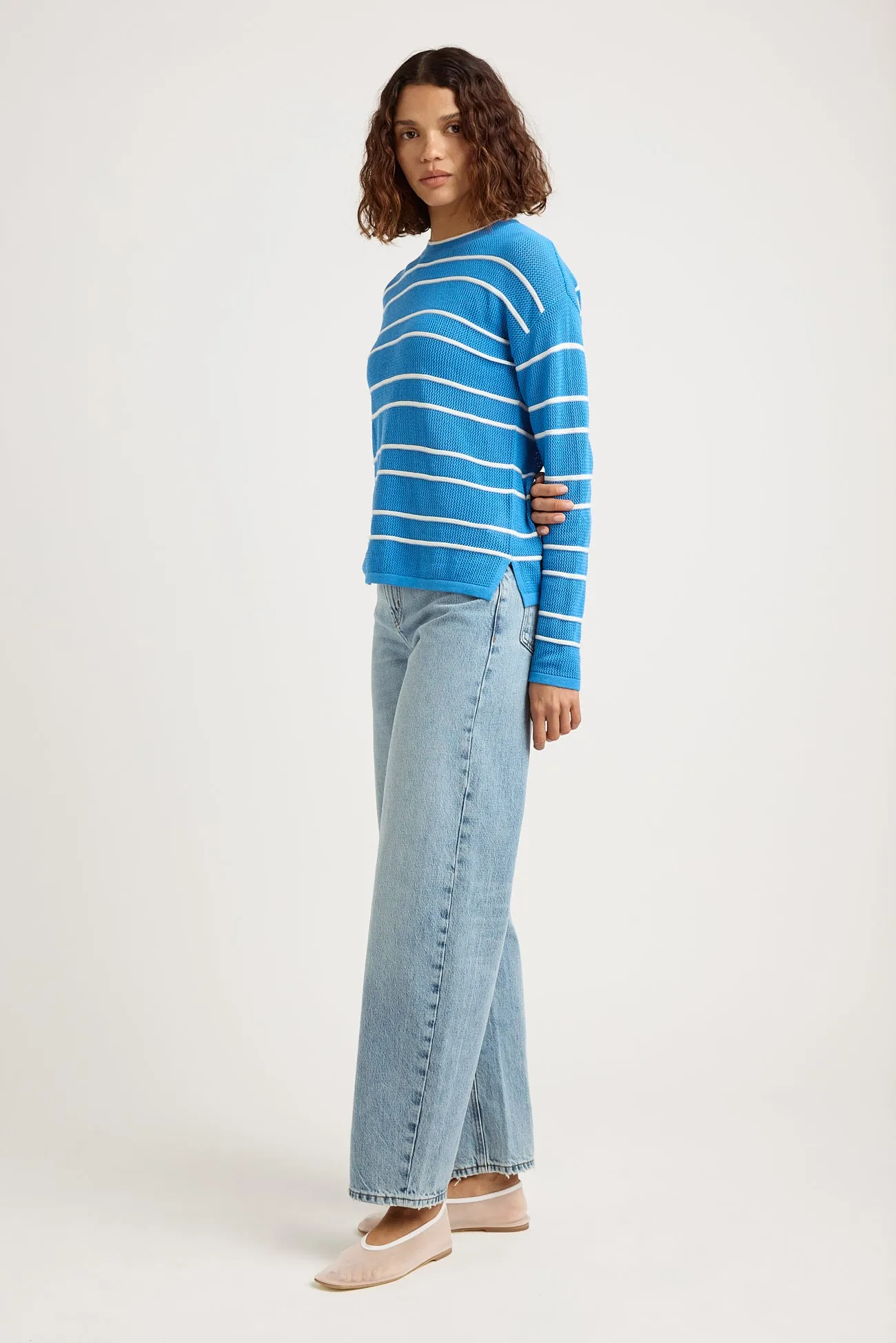 STRIPE MESH KNIT TOP