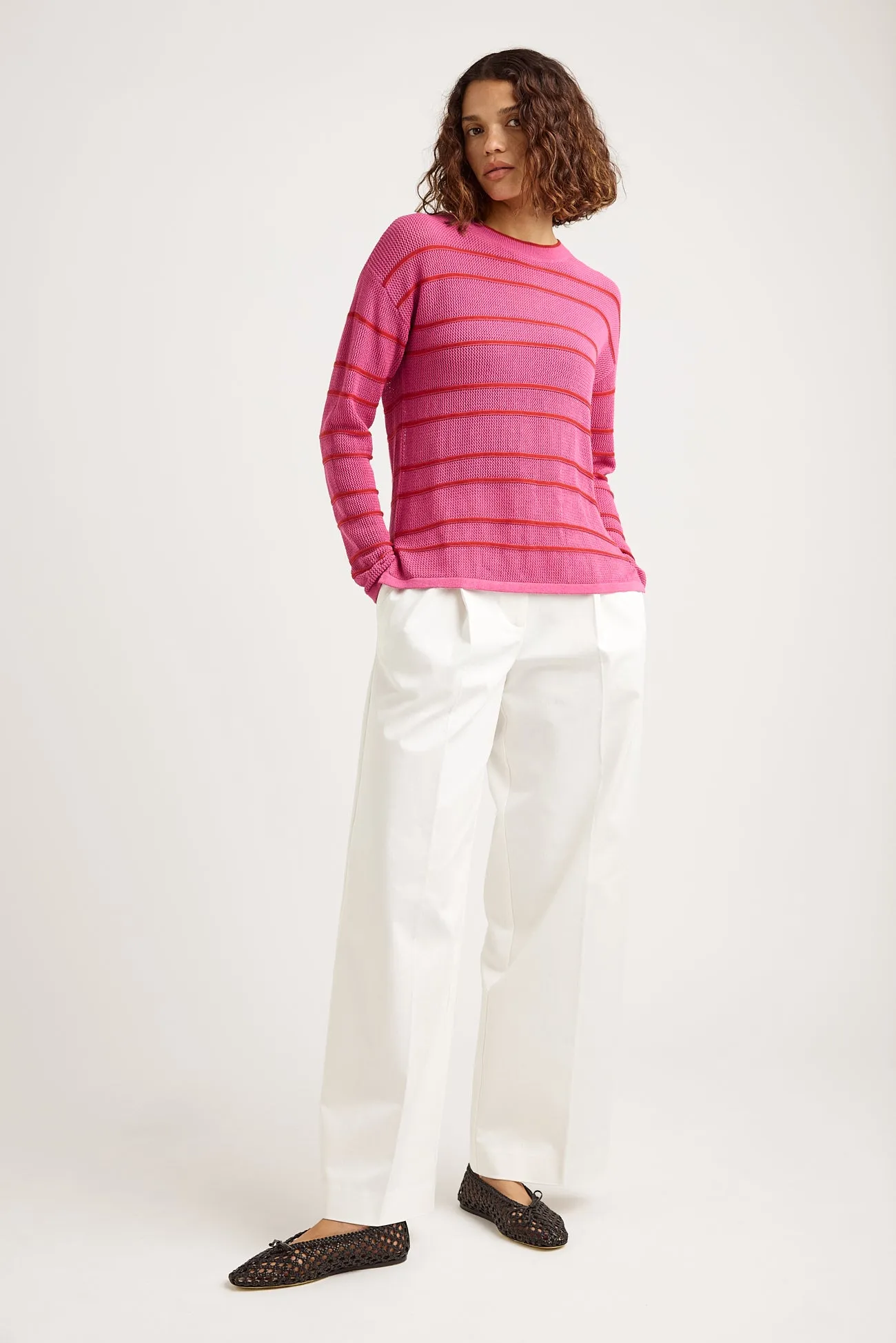 STRIPE MESH KNIT TOP