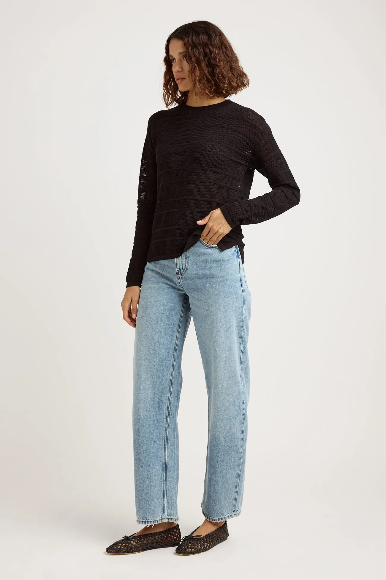STRIPE MESH KNIT TOP