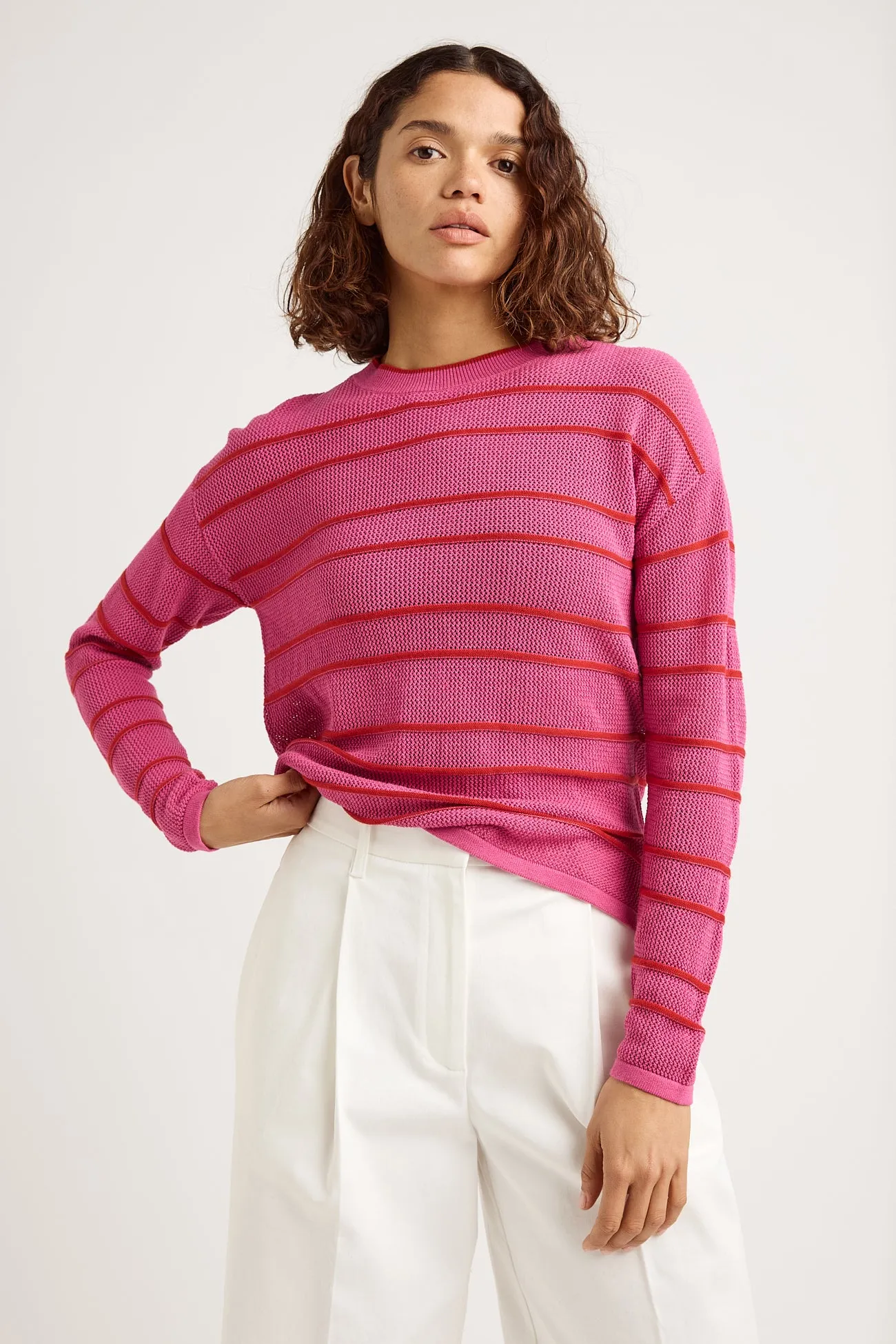 STRIPE MESH KNIT TOP