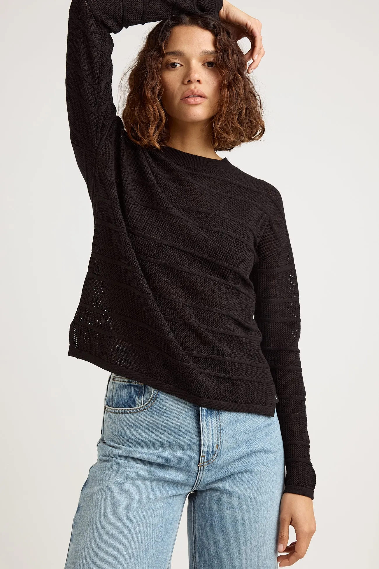 STRIPE MESH KNIT TOP