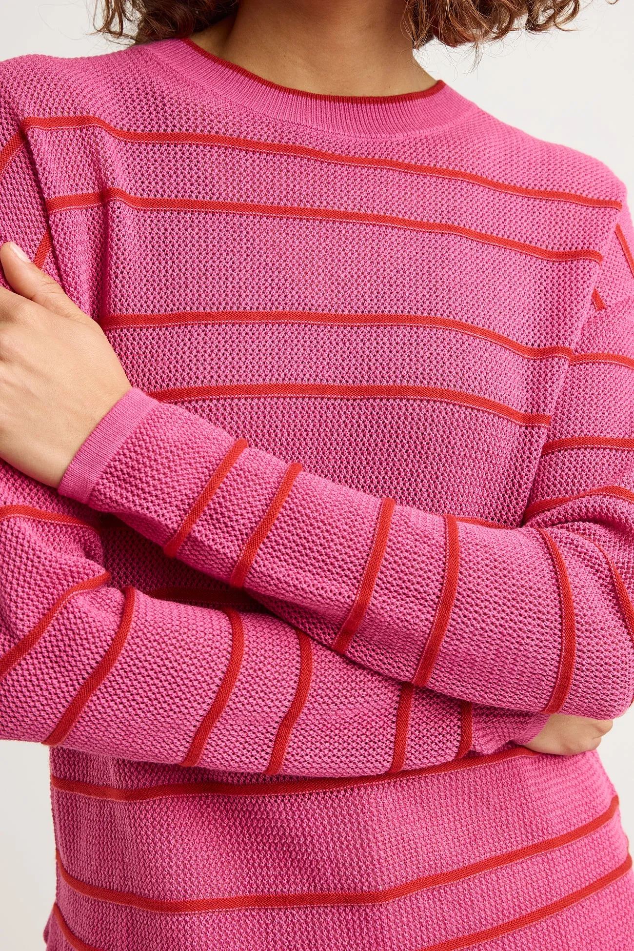 STRIPE MESH KNIT TOP
