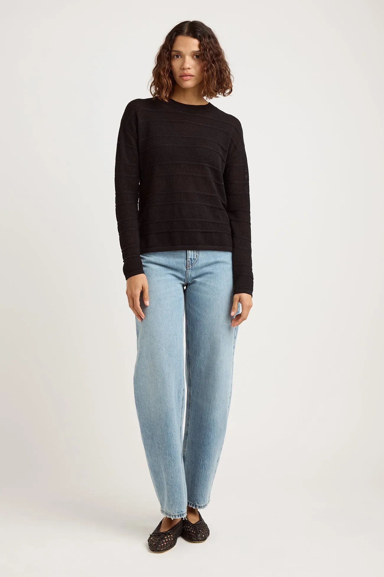 STRIPE MESH KNIT TOP
