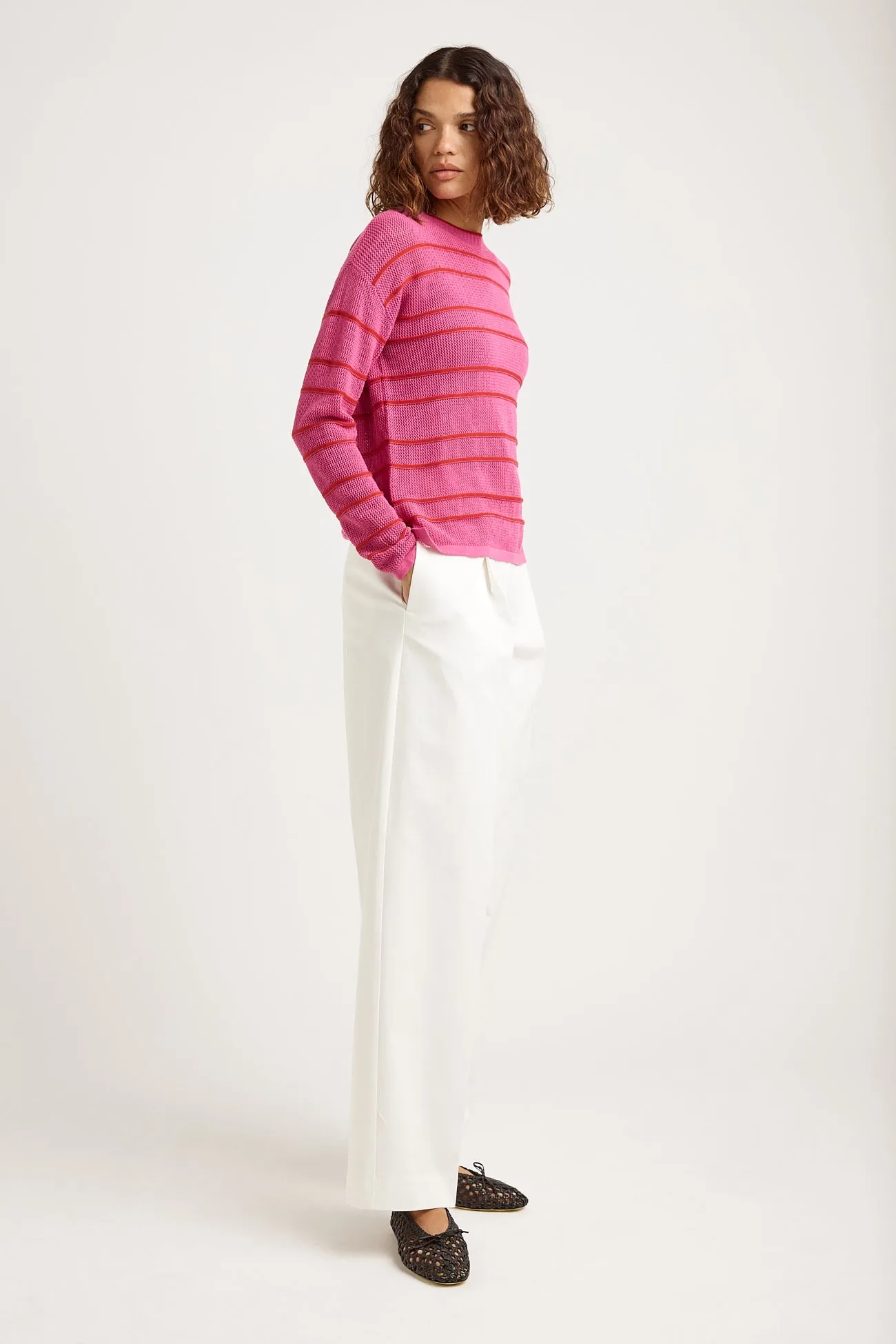 STRIPE MESH KNIT TOP