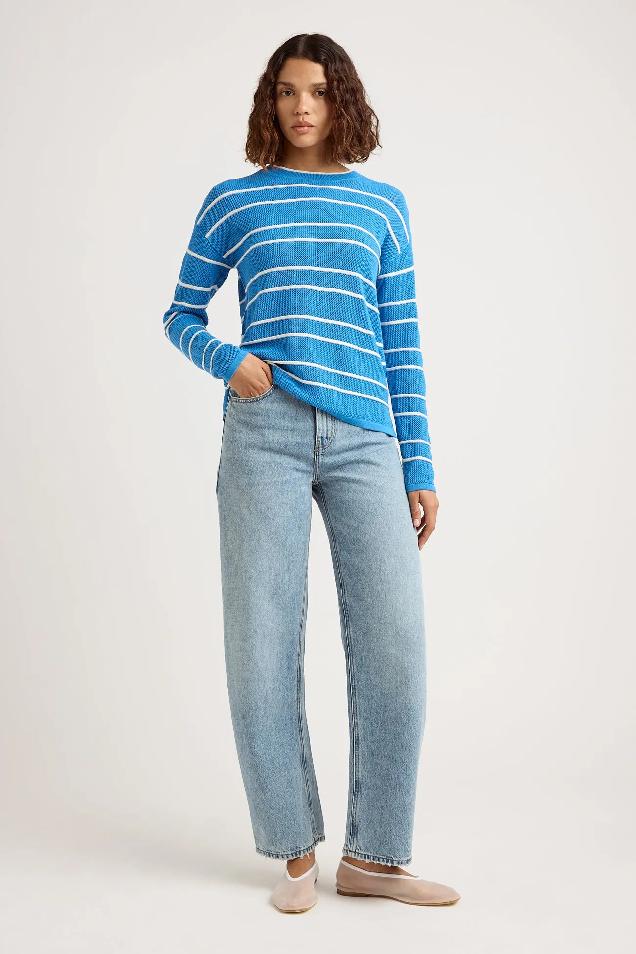 STRIPE MESH KNIT TOP