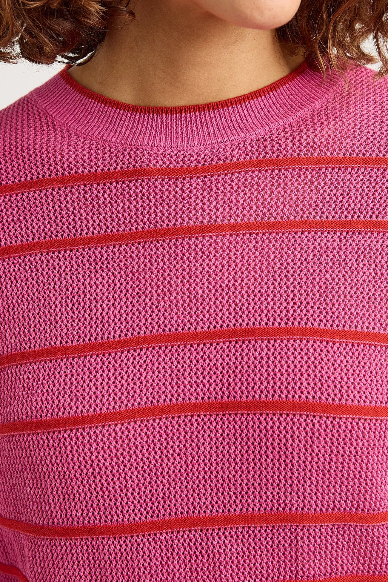 STRIPE MESH KNIT TOP