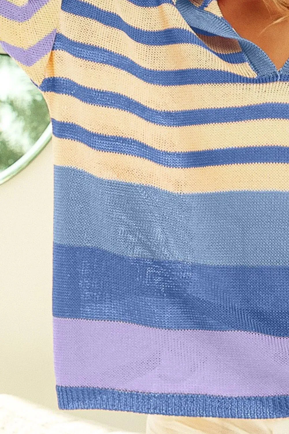 Striped Color Block  Hooded Knit Top