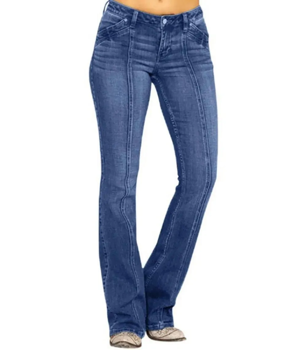 STYLISH BOOT CUT LOW-RISE DENIM JEANS