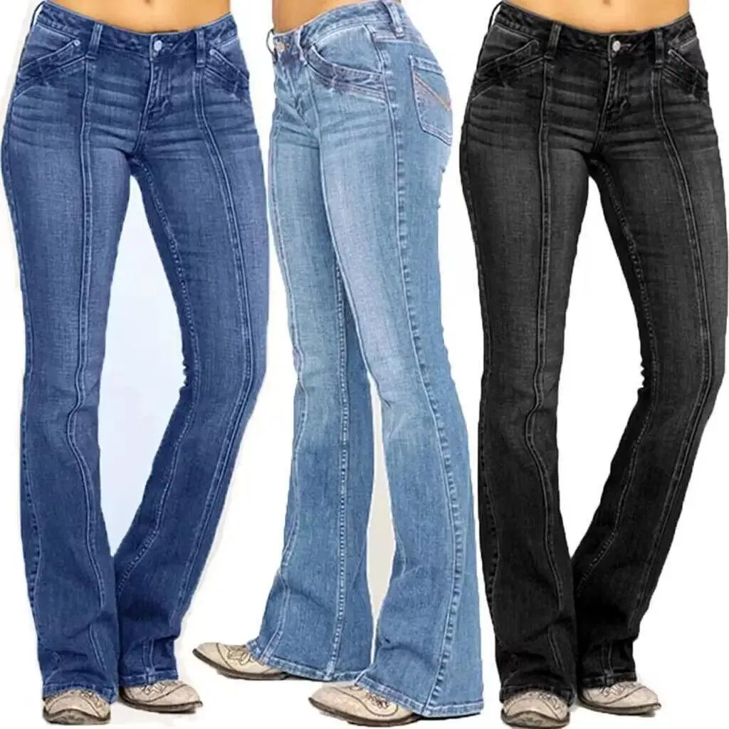 STYLISH BOOT CUT LOW-RISE DENIM JEANS