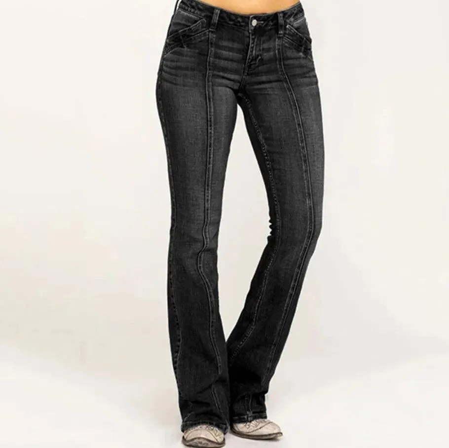 STYLISH BOOT CUT LOW-RISE DENIM JEANS
