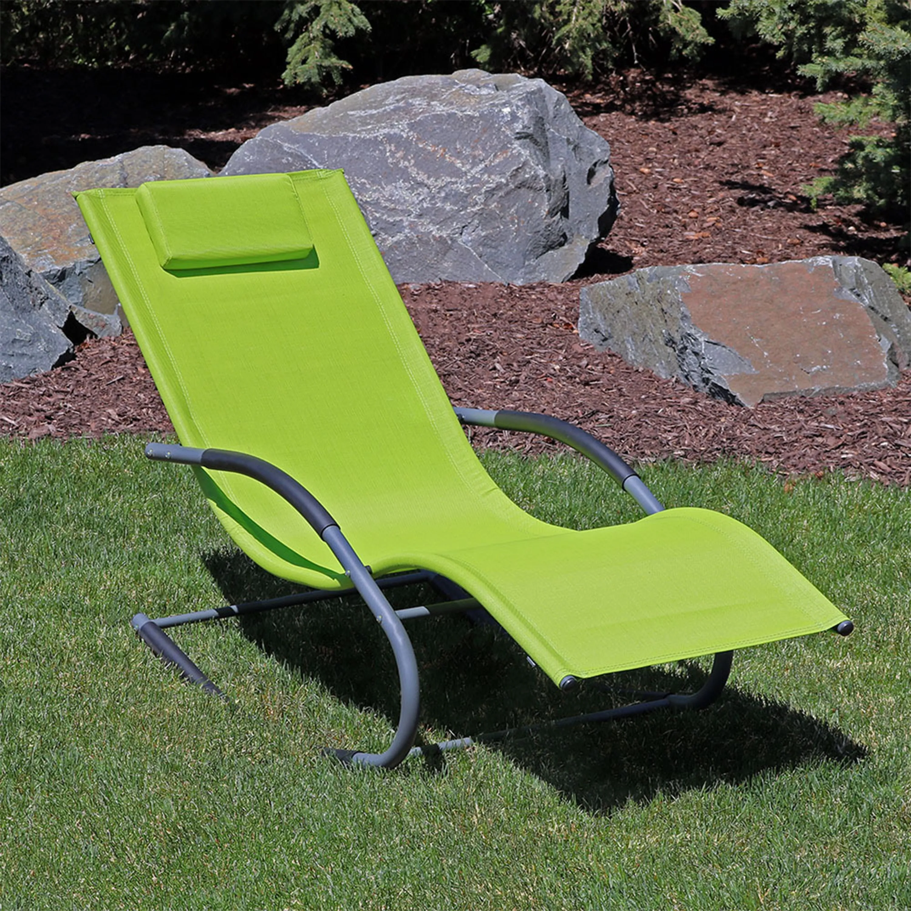 Sunnydaze Outdoor Patio Rocking Wave Lounger with Pillow - Green