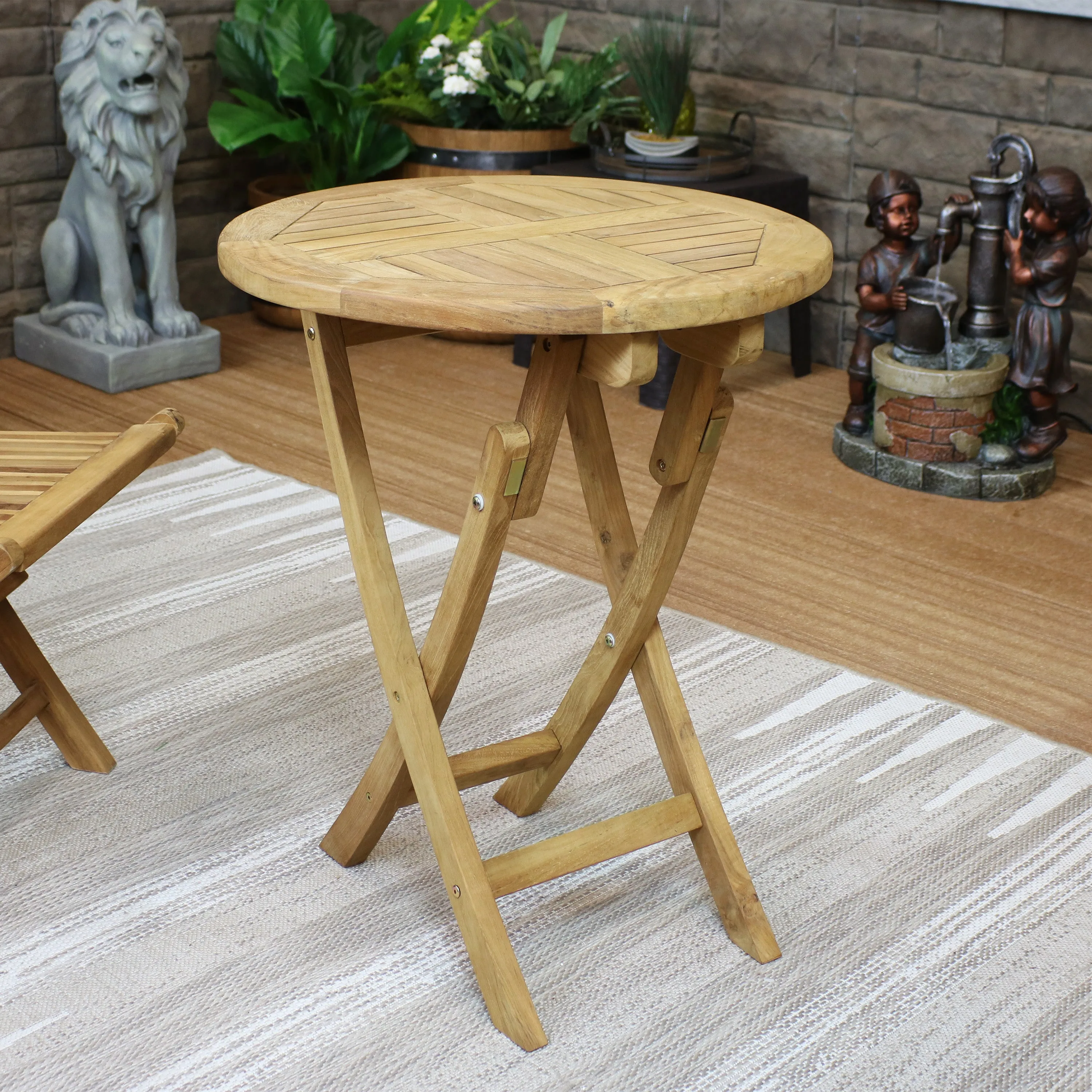 Sunnydaze Premium Teak Wood Round Folding Table