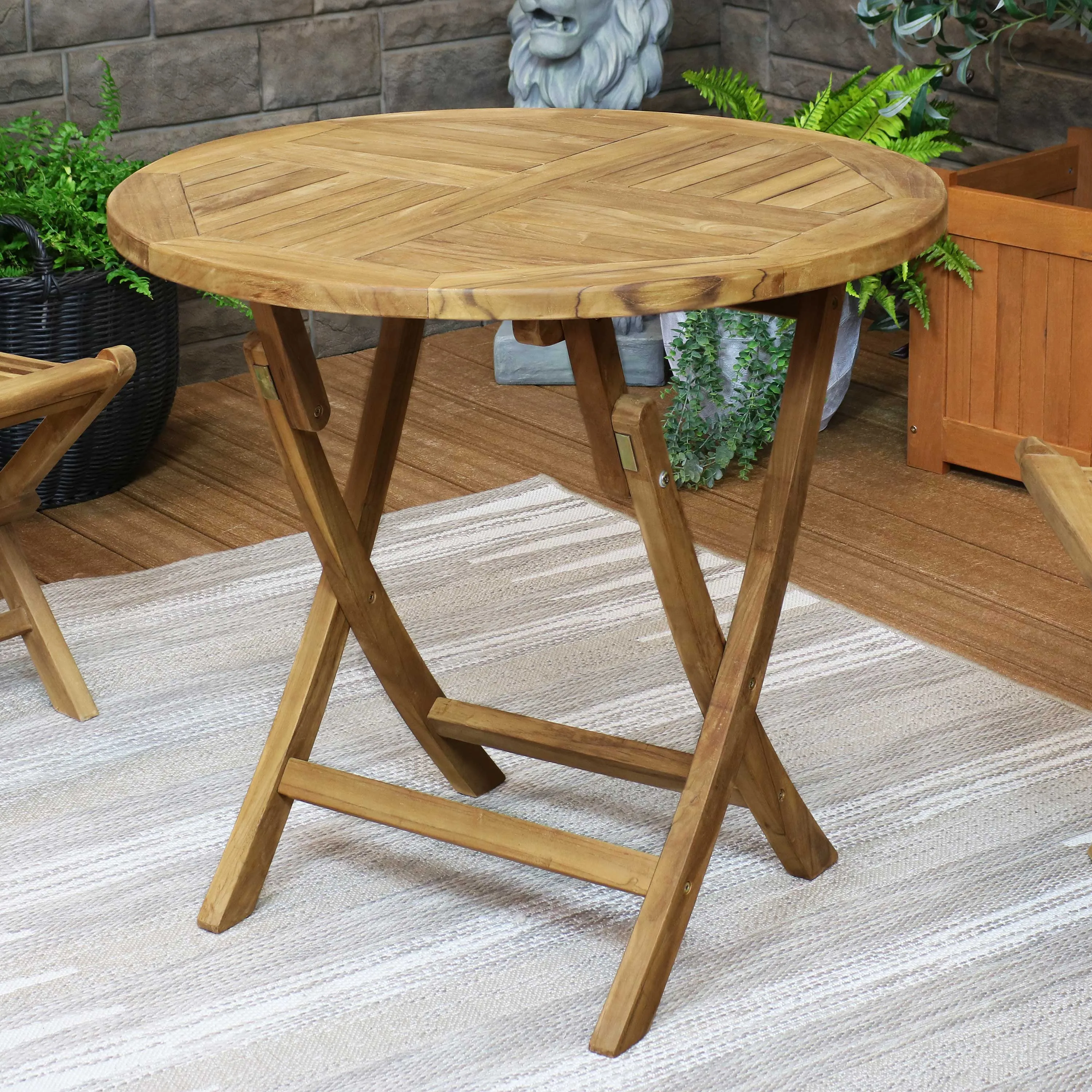 Sunnydaze Premium Teak Wood Round Folding Table