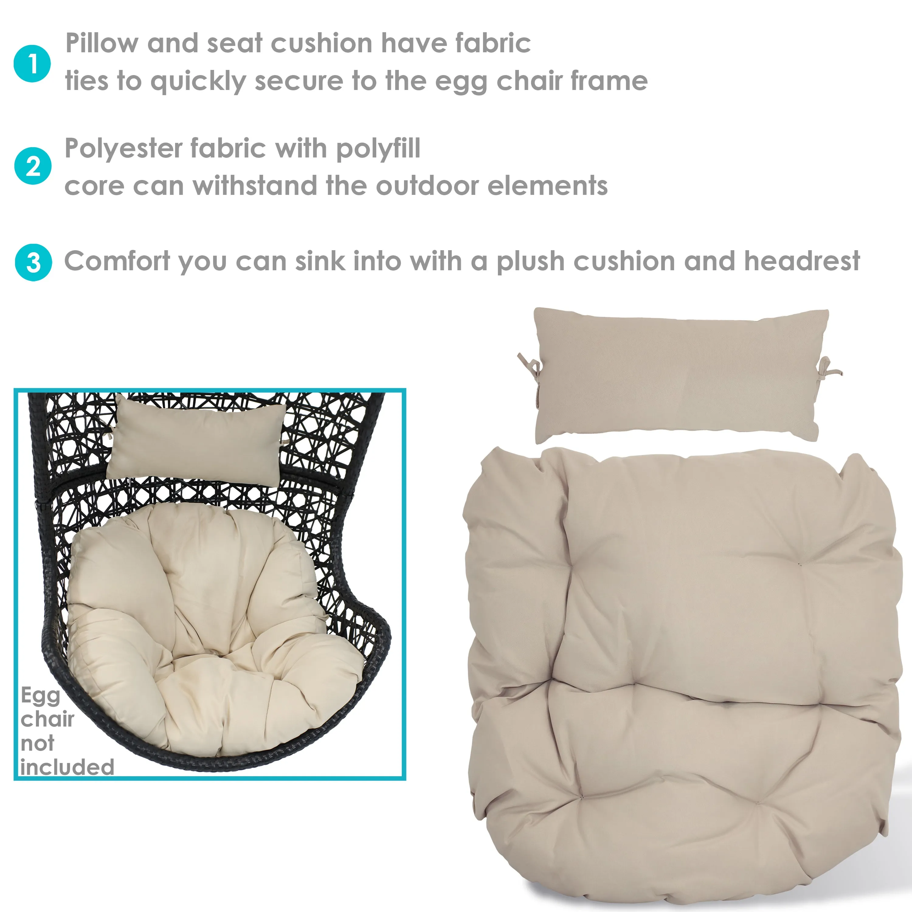Sunnydaze Replacement Seat Cushion and Headrest Pillow for Cordelia Egg Chair