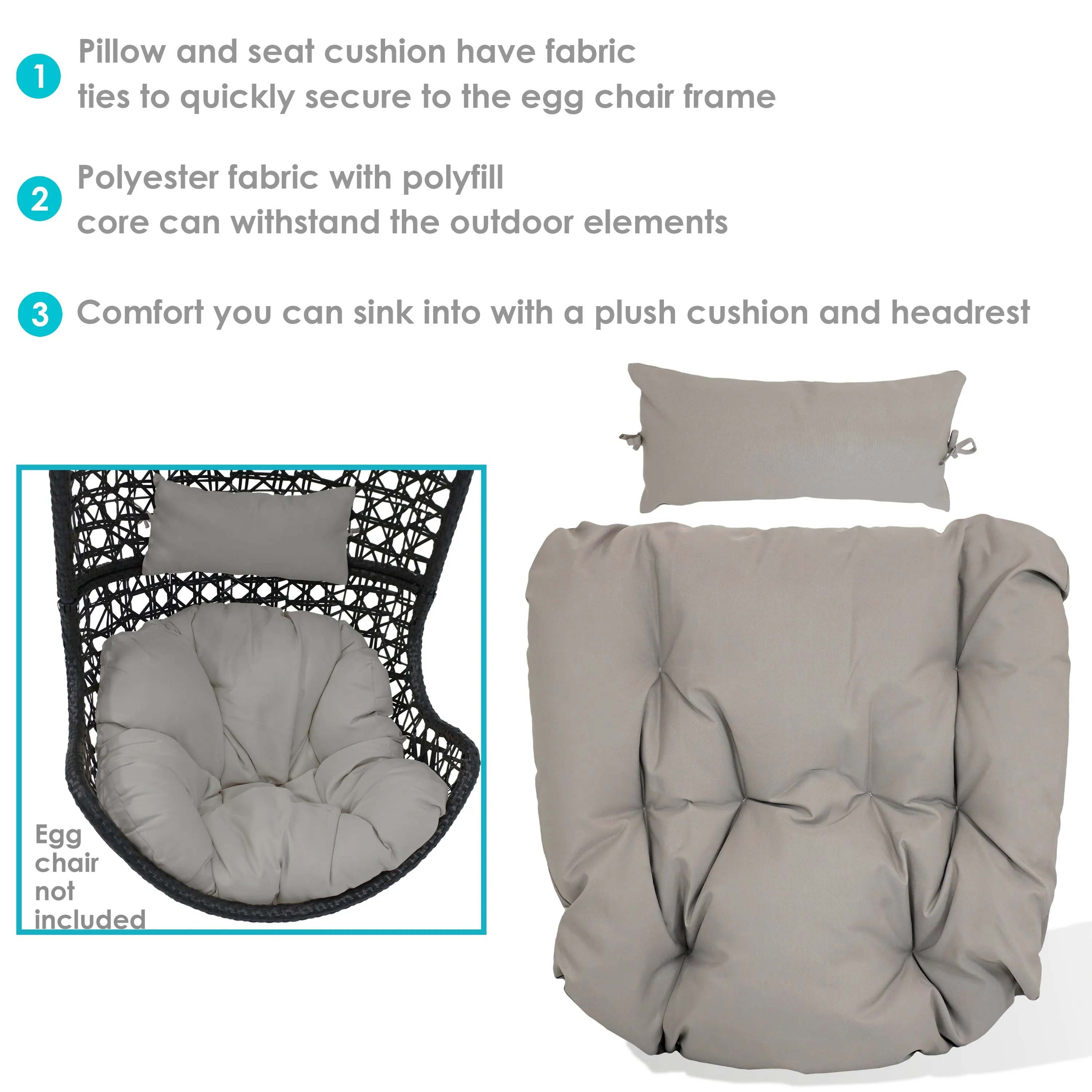 Sunnydaze Replacement Seat Cushion and Headrest Pillow for Cordelia Egg Chair
