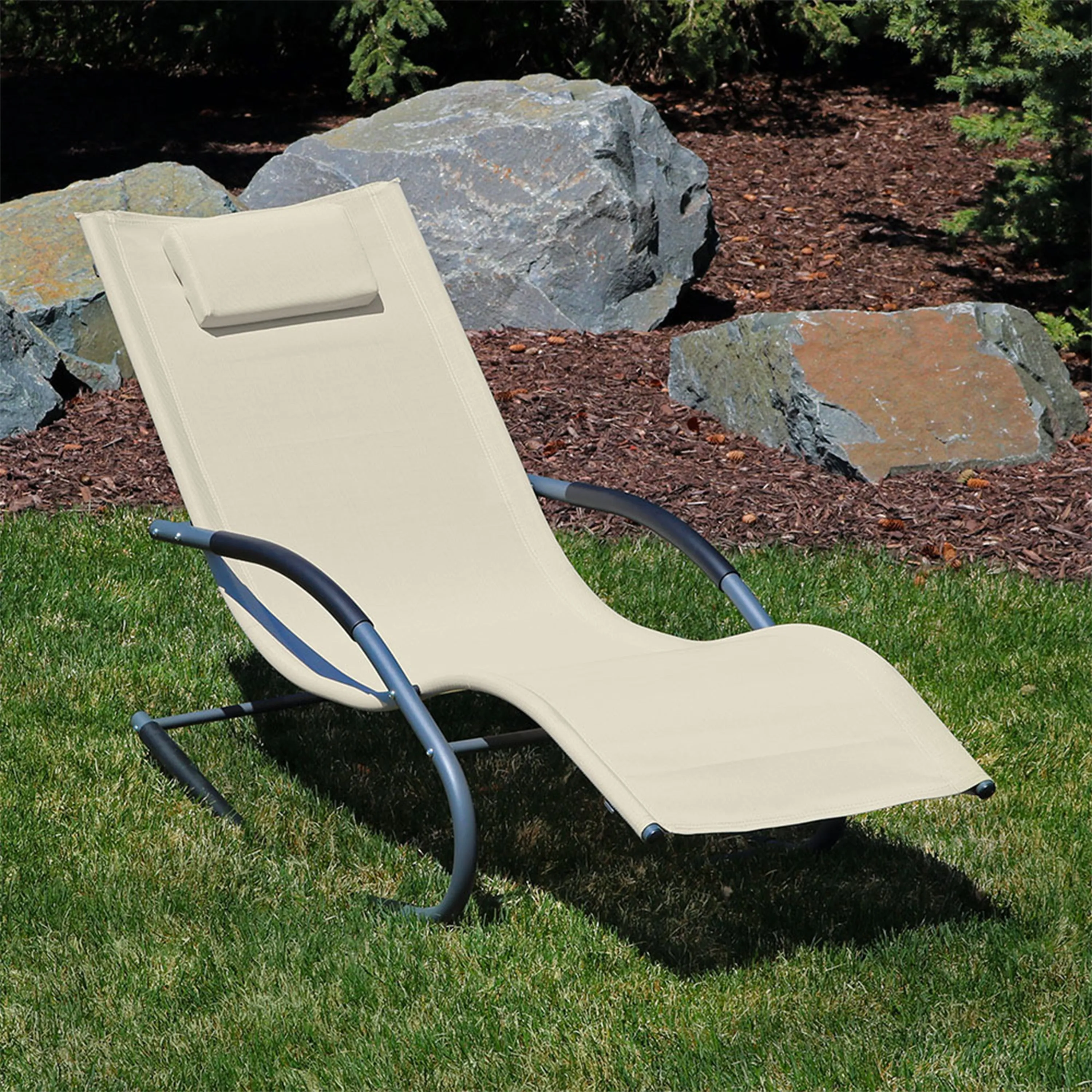 Sunnydaze Rocking Wave Lounger with Pillow - Beige