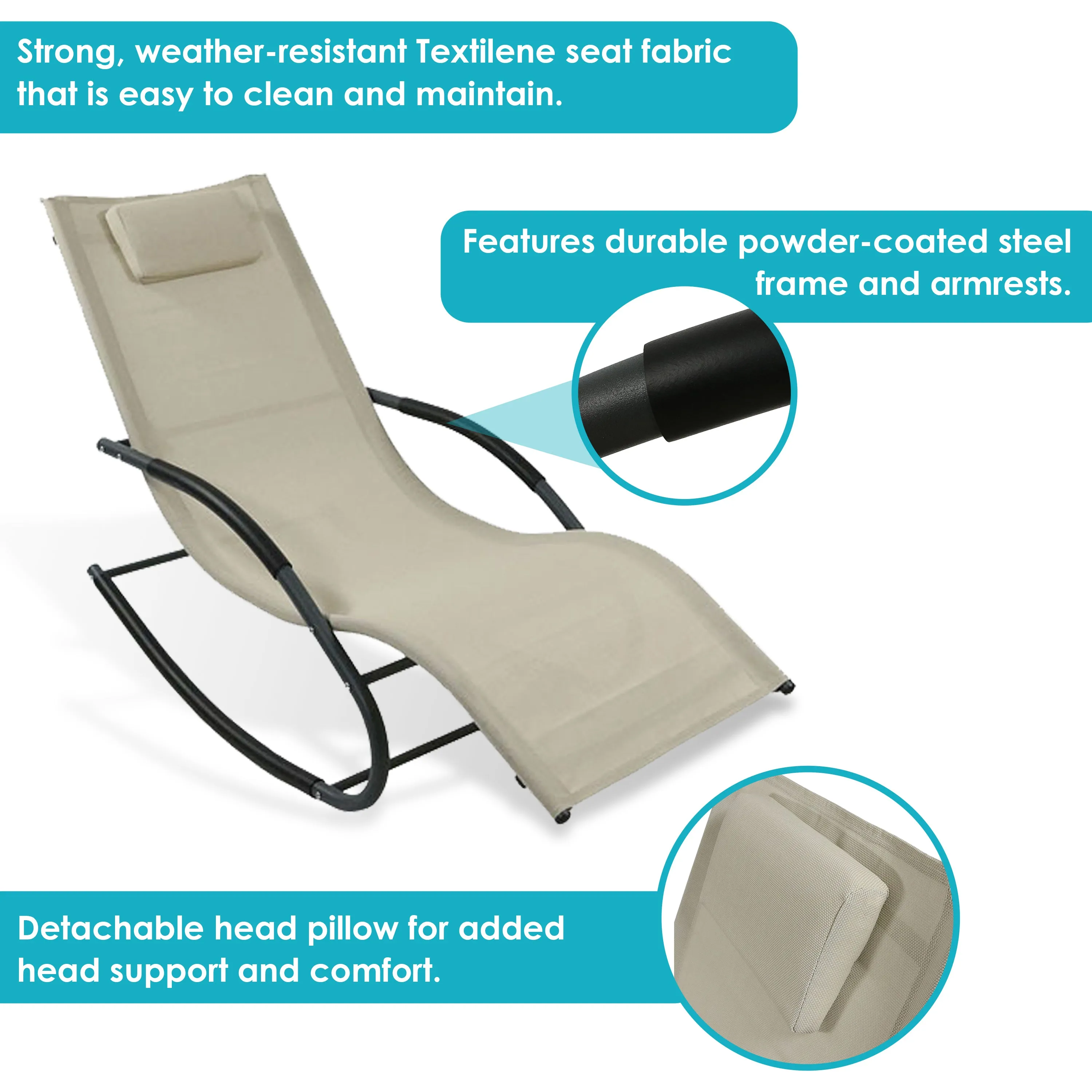 Sunnydaze Rocking Wave Lounger with Pillow - Beige
