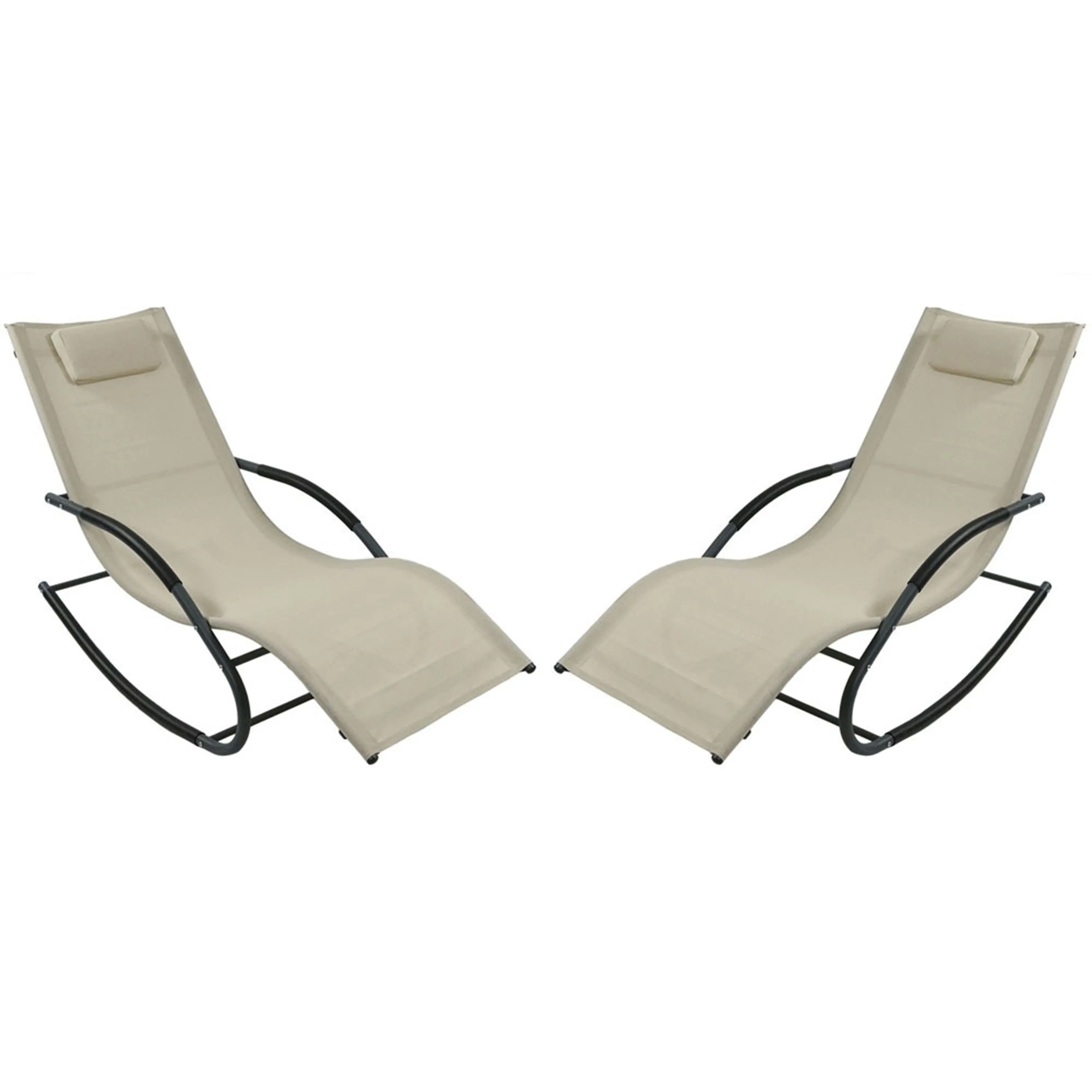 Sunnydaze Rocking Wave Lounger with Pillow - Beige