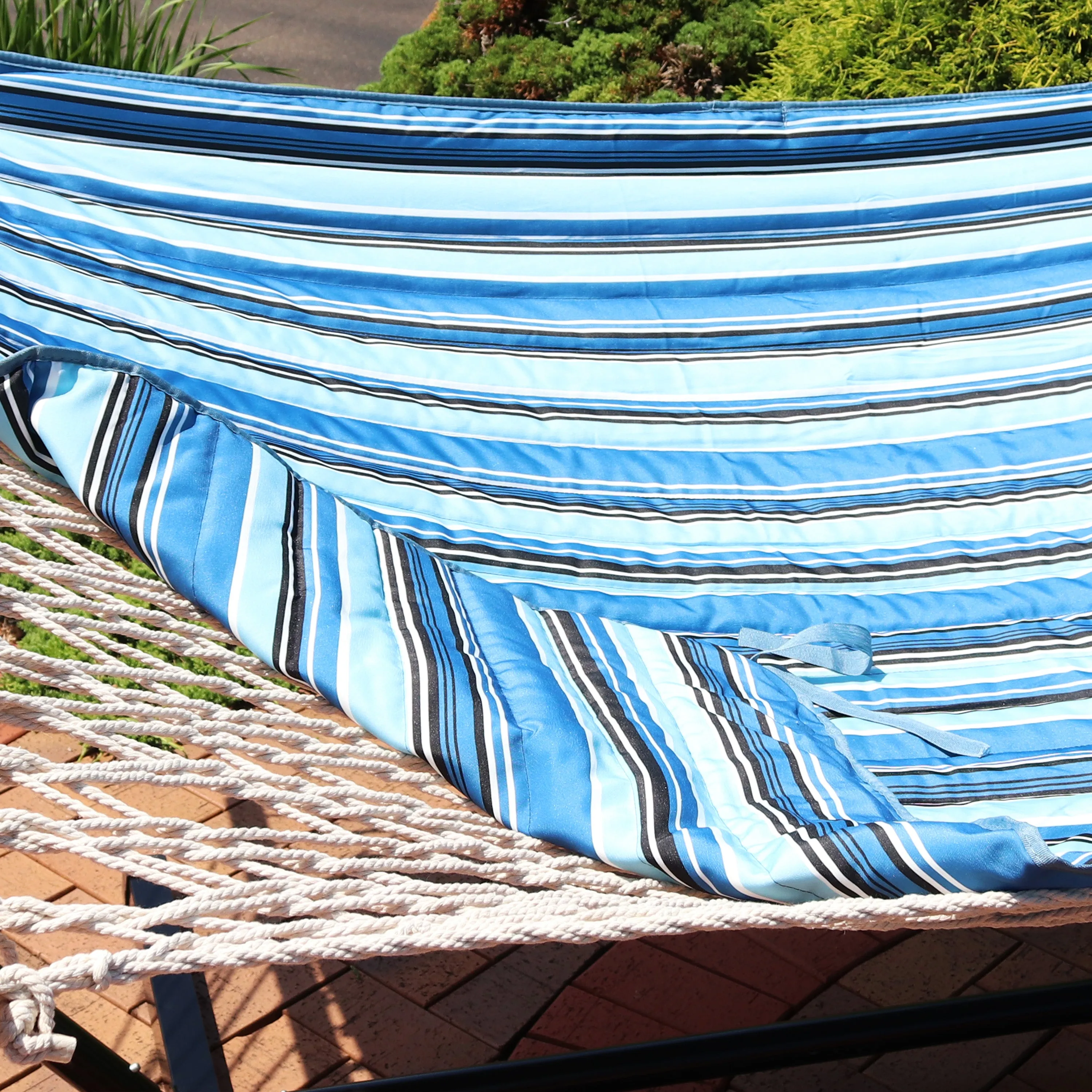 Sunnydaze Rope Hammock with 12' Steel Stand, Pad, and Pillow