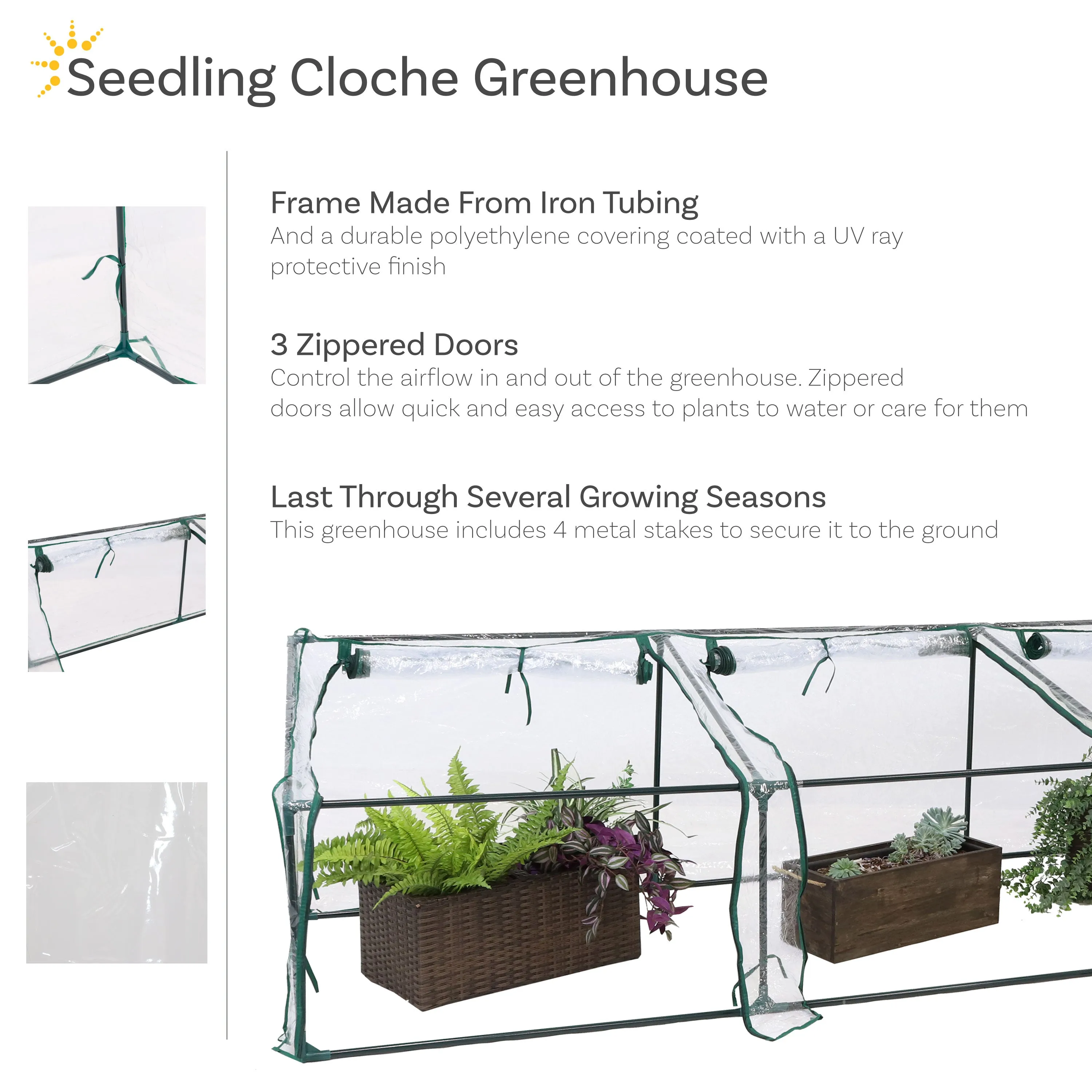 Sunnydaze Seedling Mini Cloche Greenhouse with Zippered Doors - Clear