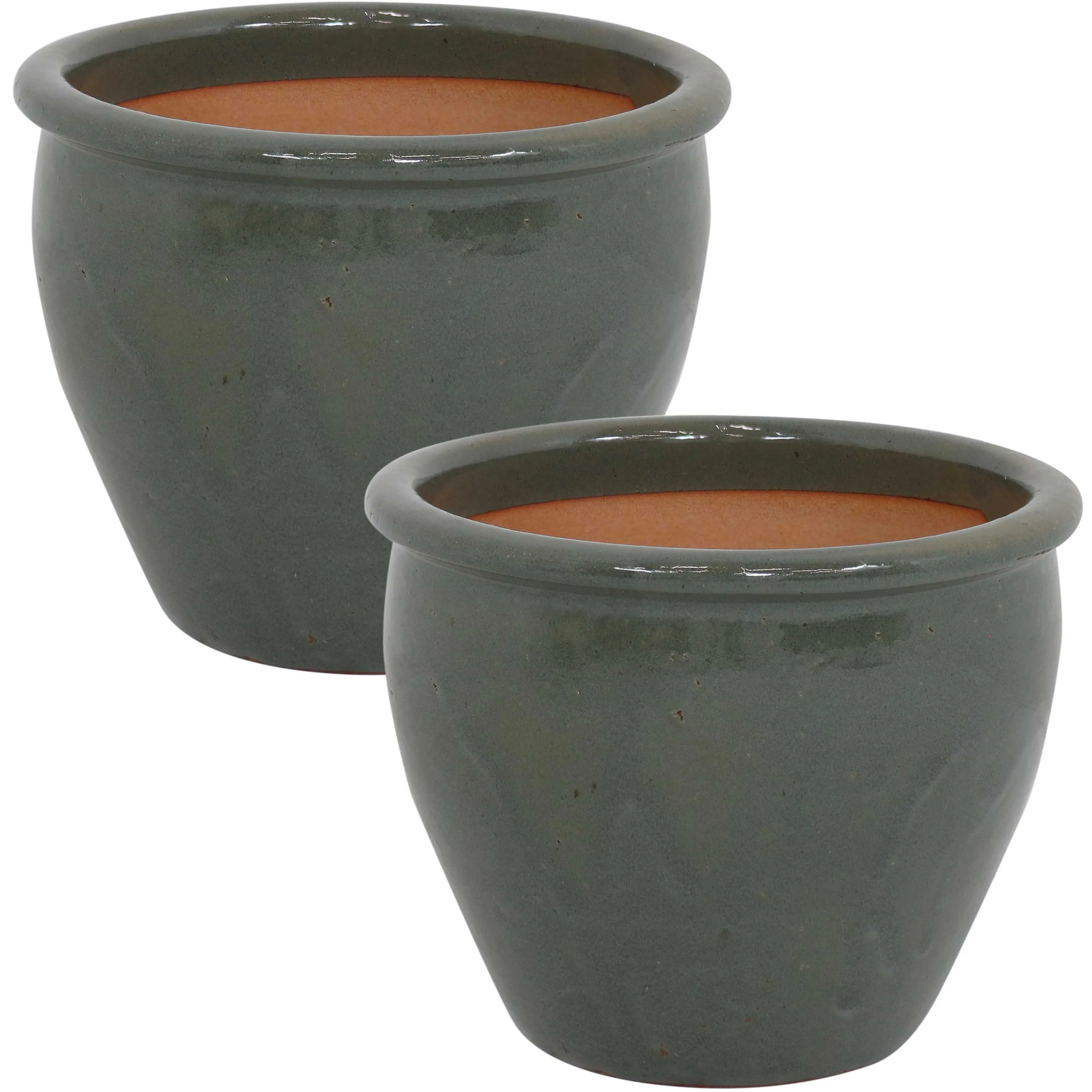 Sunnydaze Set of 2 Chalet High-Fired Glazed Ceramic Planters