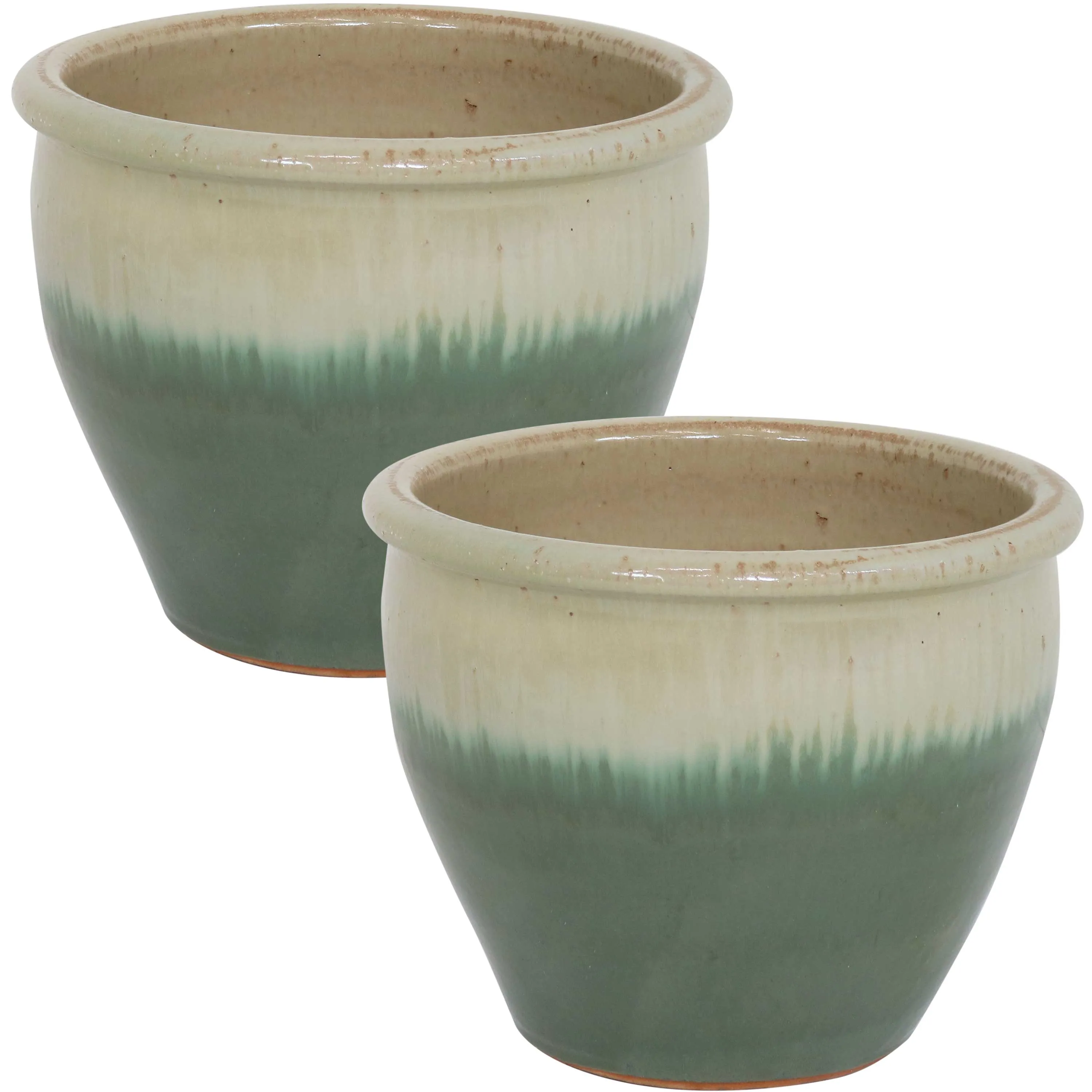 Sunnydaze Set of 2 Chalet High-Fired Glazed Ceramic Planters