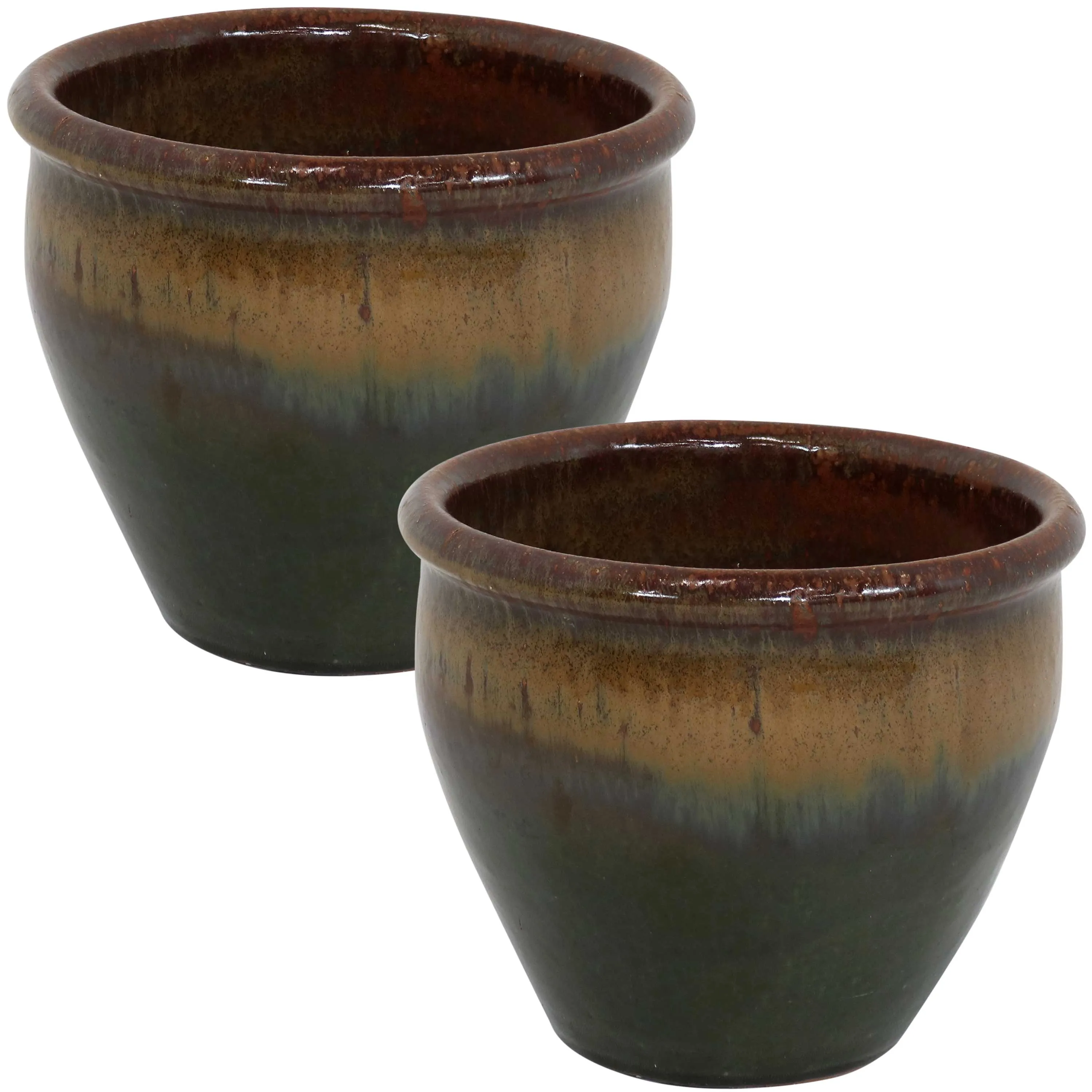 Sunnydaze Set of 2 Chalet High-Fired Glazed Ceramic Planters