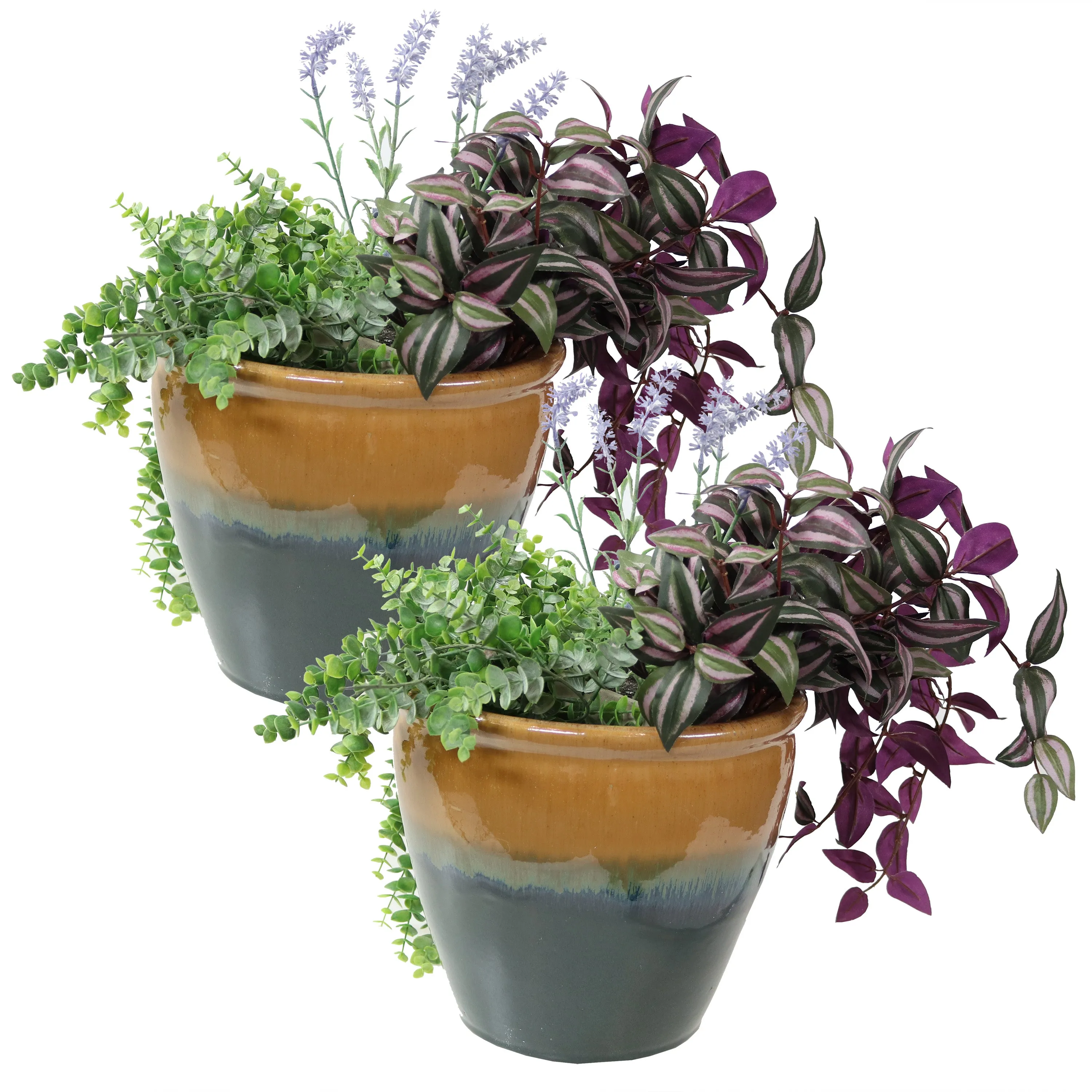 Sunnydaze Set of 2 Chalet High-Fired Glazed Ceramic Planters