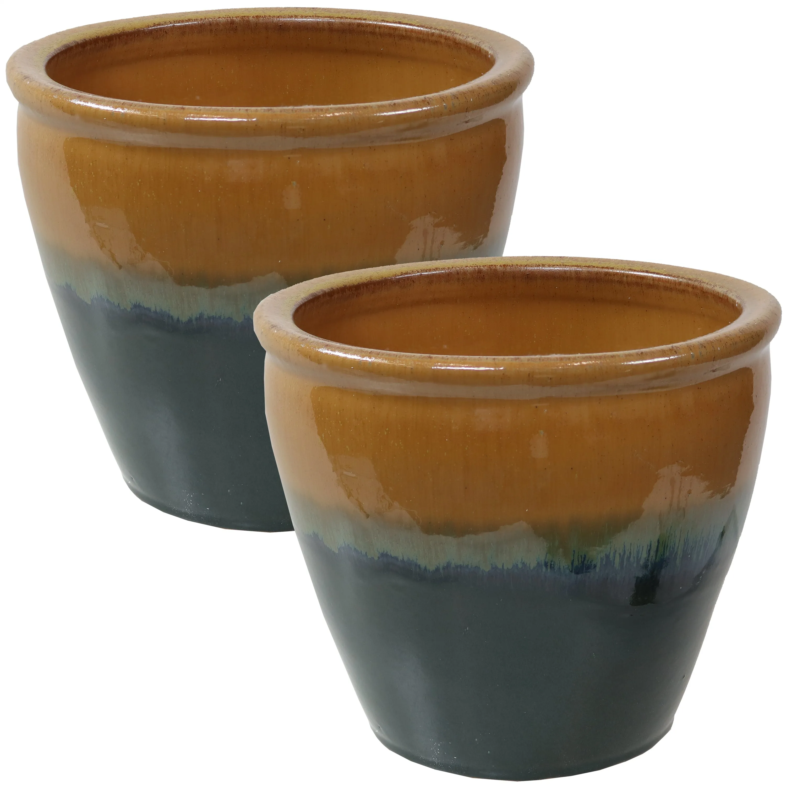 Sunnydaze Set of 2 Chalet High-Fired Glazed Ceramic Planters
