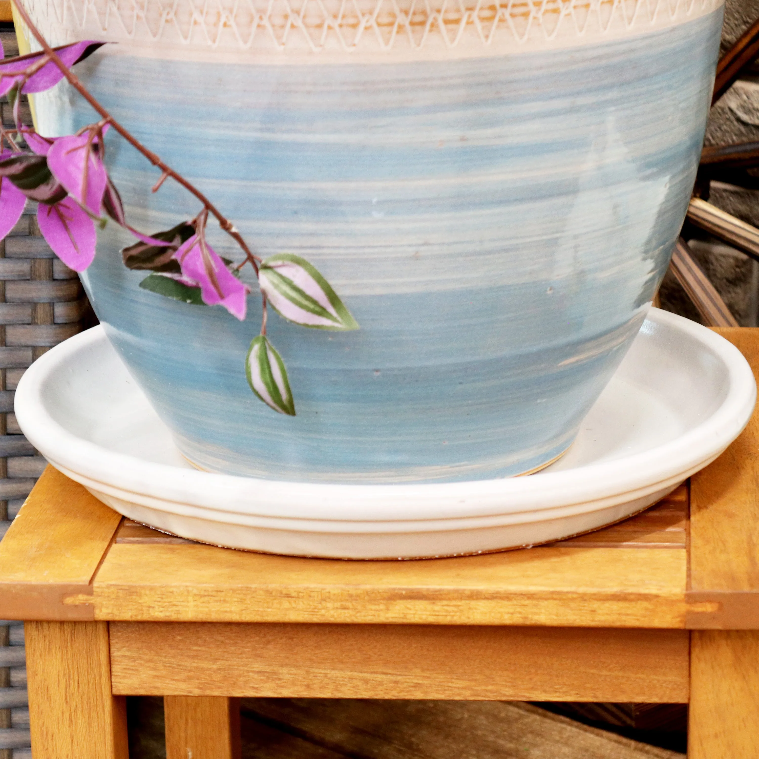 Sunnydaze Set of 2 Glazed Ceramic Planter Saucers
