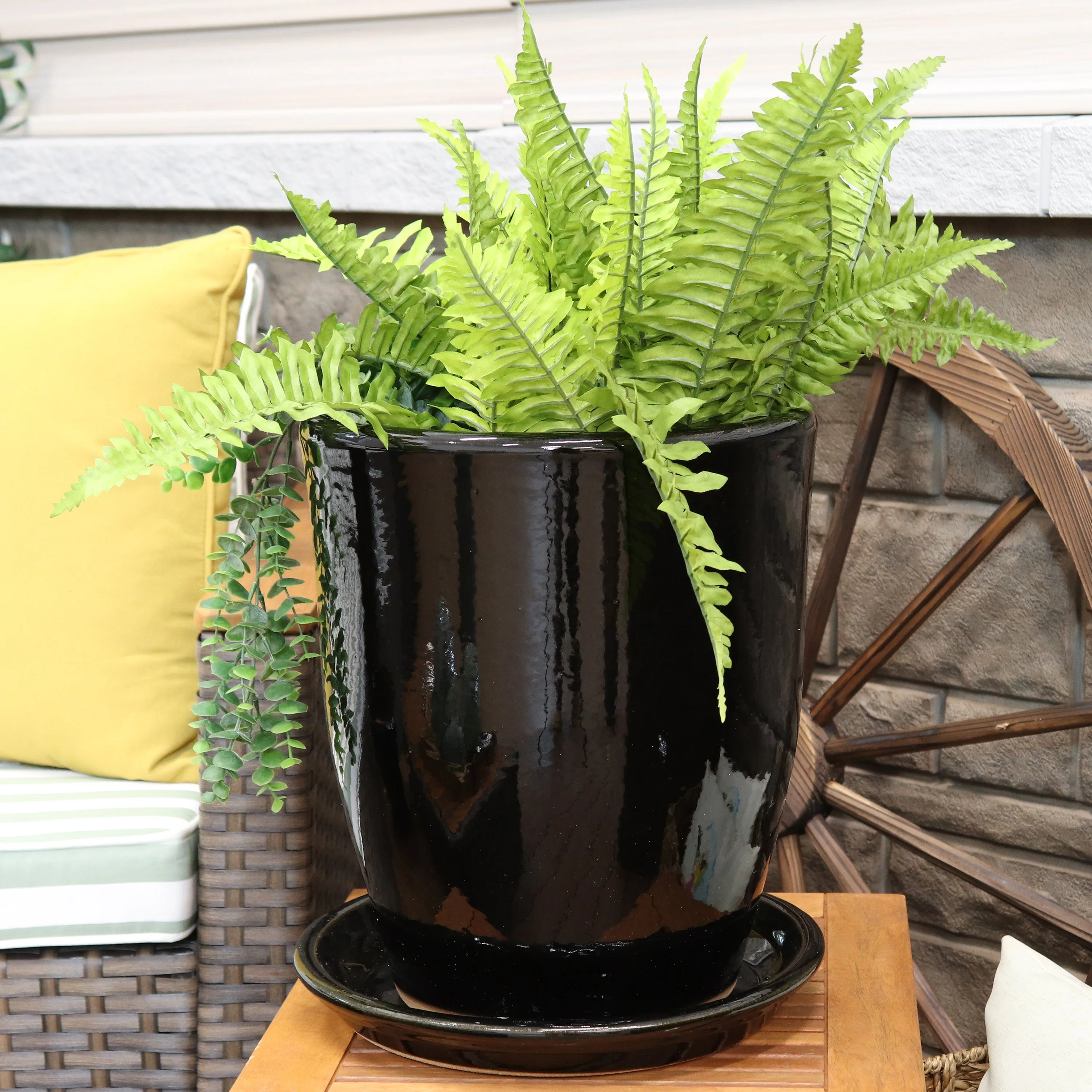 Sunnydaze Set of 2 Glazed Ceramic Planter Saucers