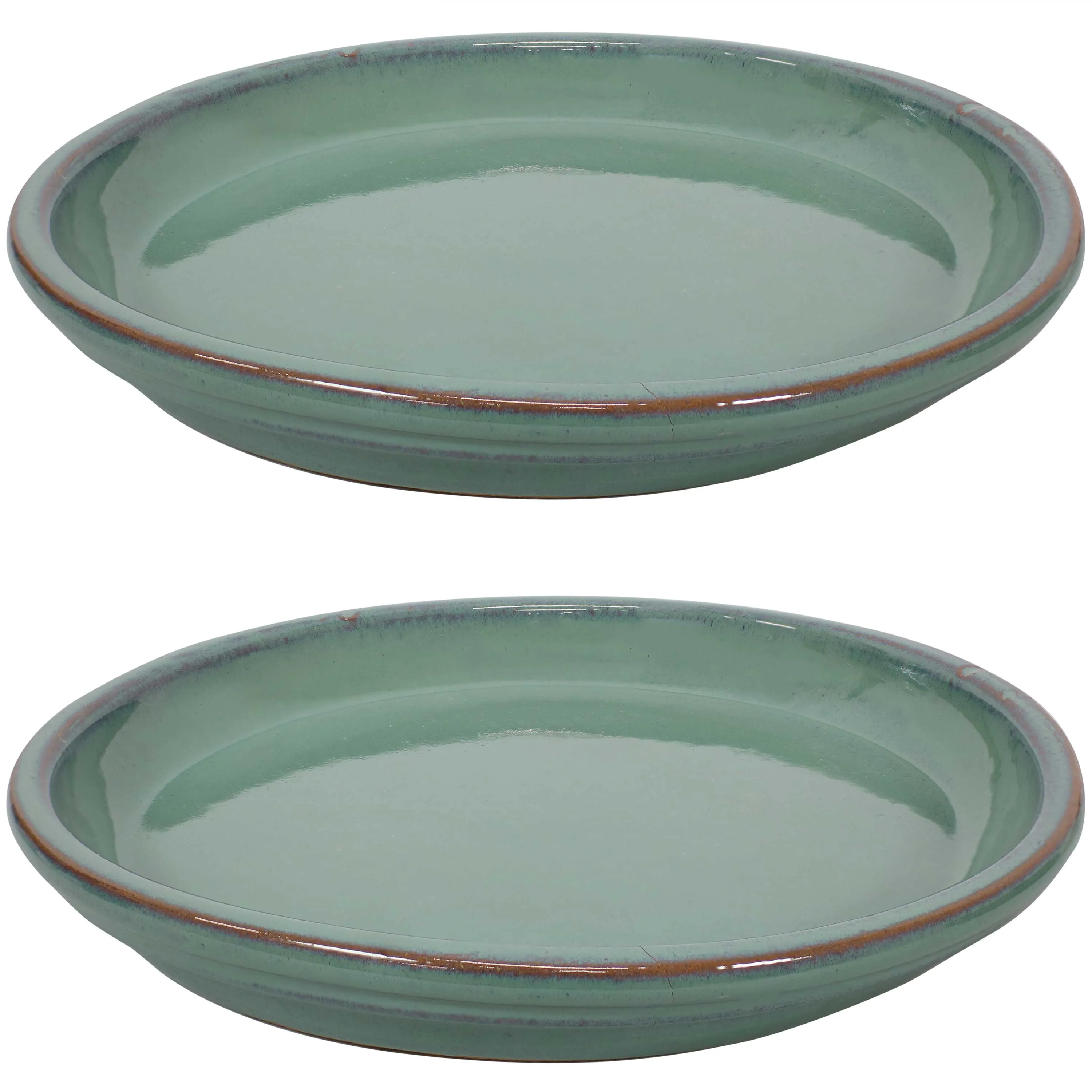 Sunnydaze Set of 2 Glazed Ceramic Planter Saucers