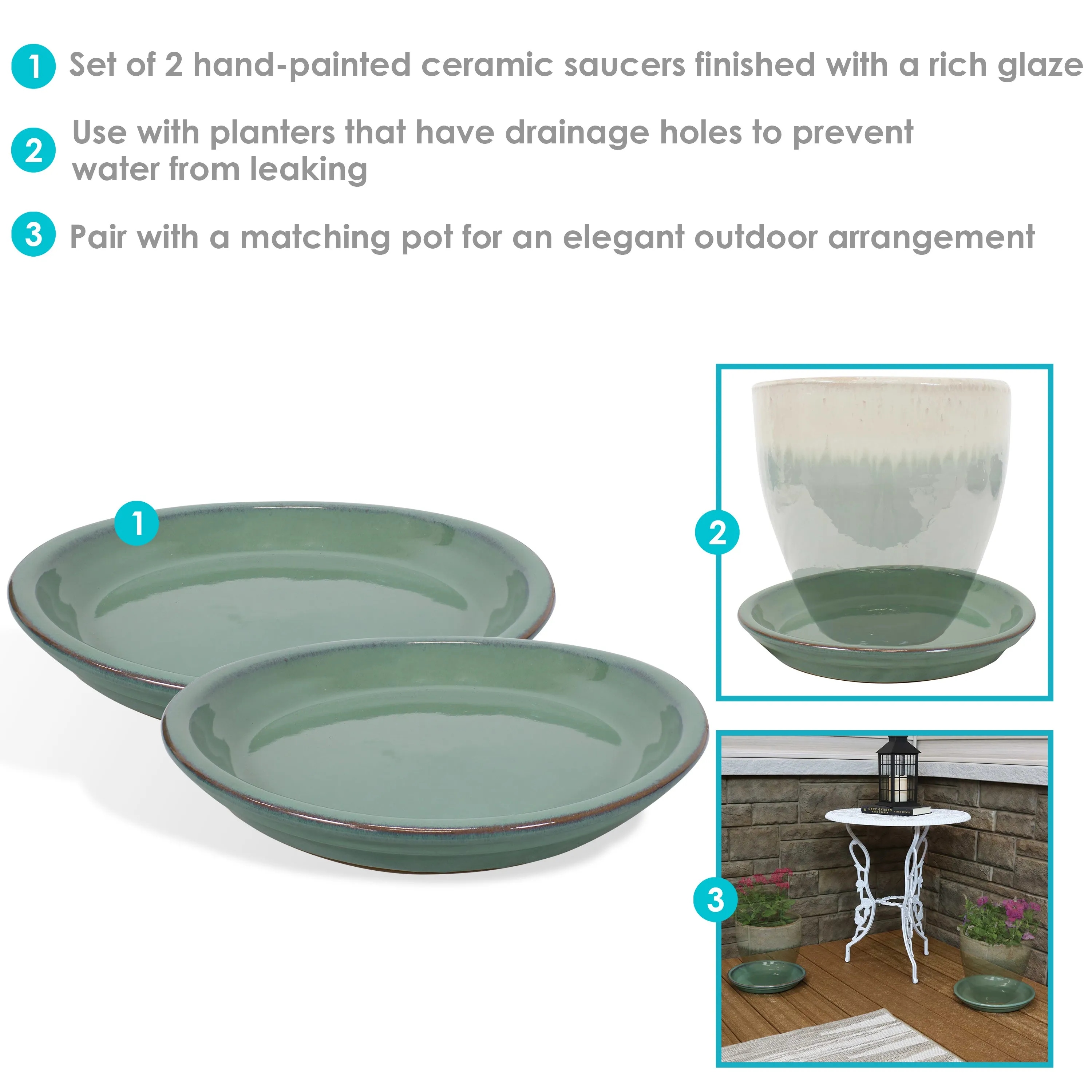 Sunnydaze Set of 2 Glazed Ceramic Planter Saucers