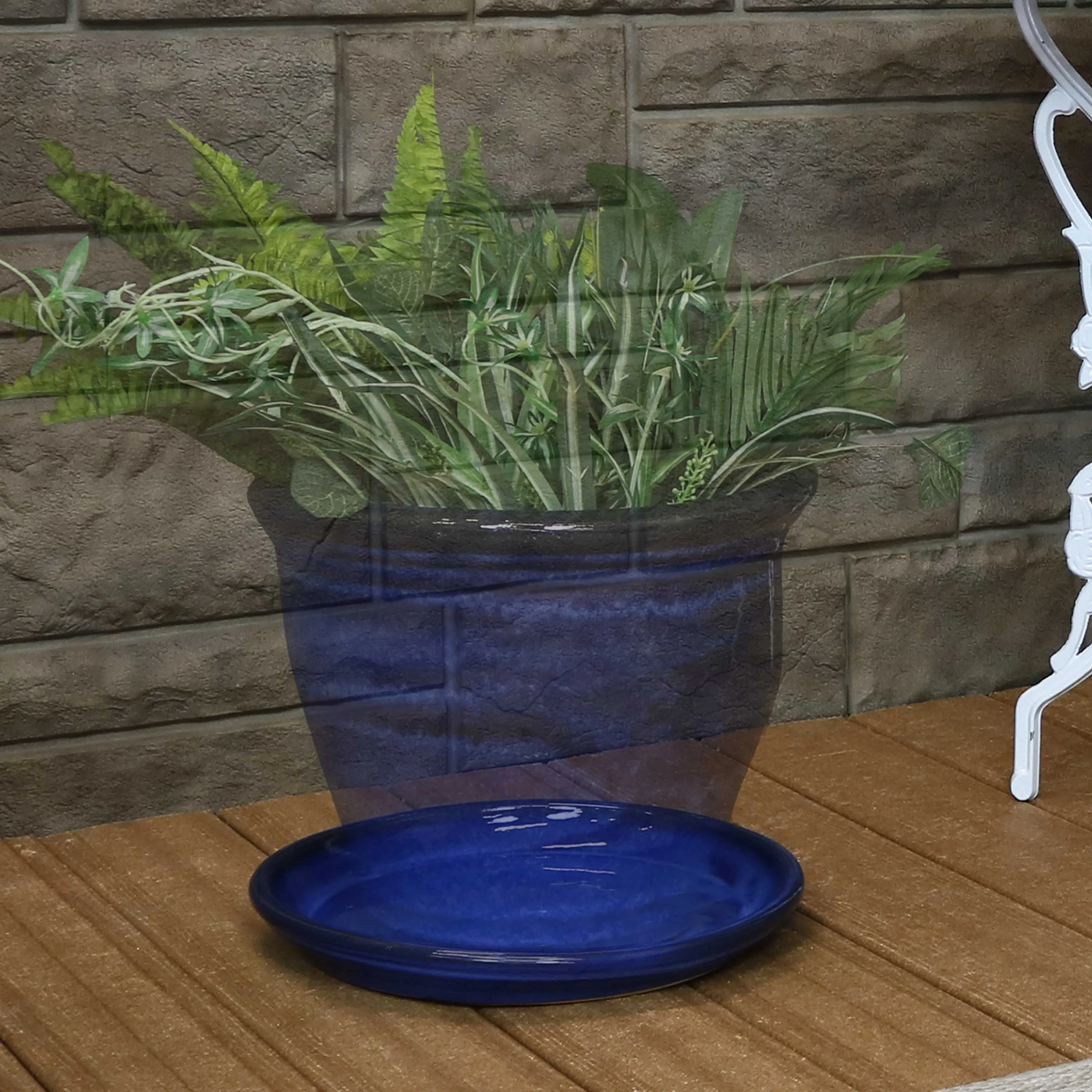 Sunnydaze Set of 2 Glazed Ceramic Planter Saucers