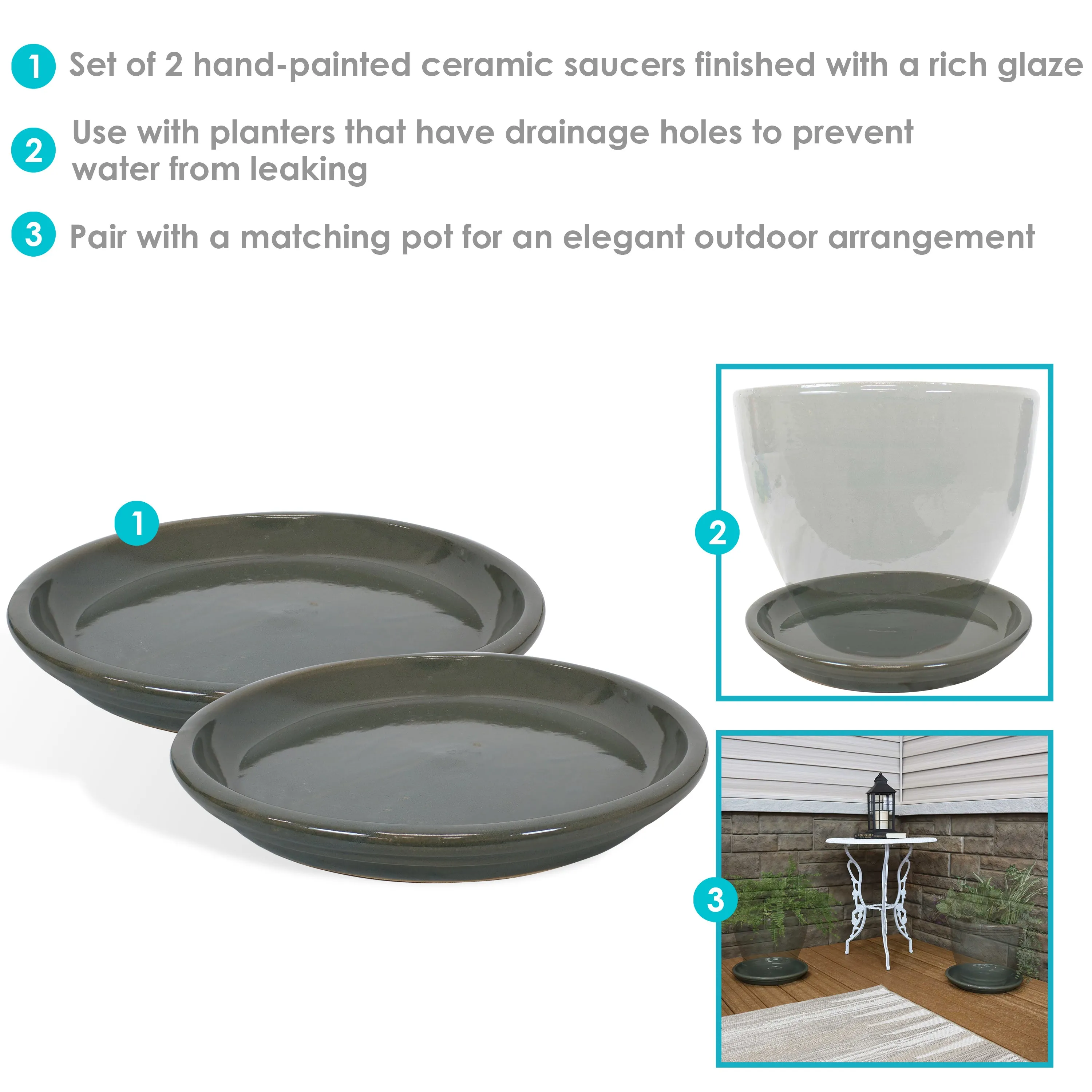 Sunnydaze Set of 2 Glazed Ceramic Planter Saucers