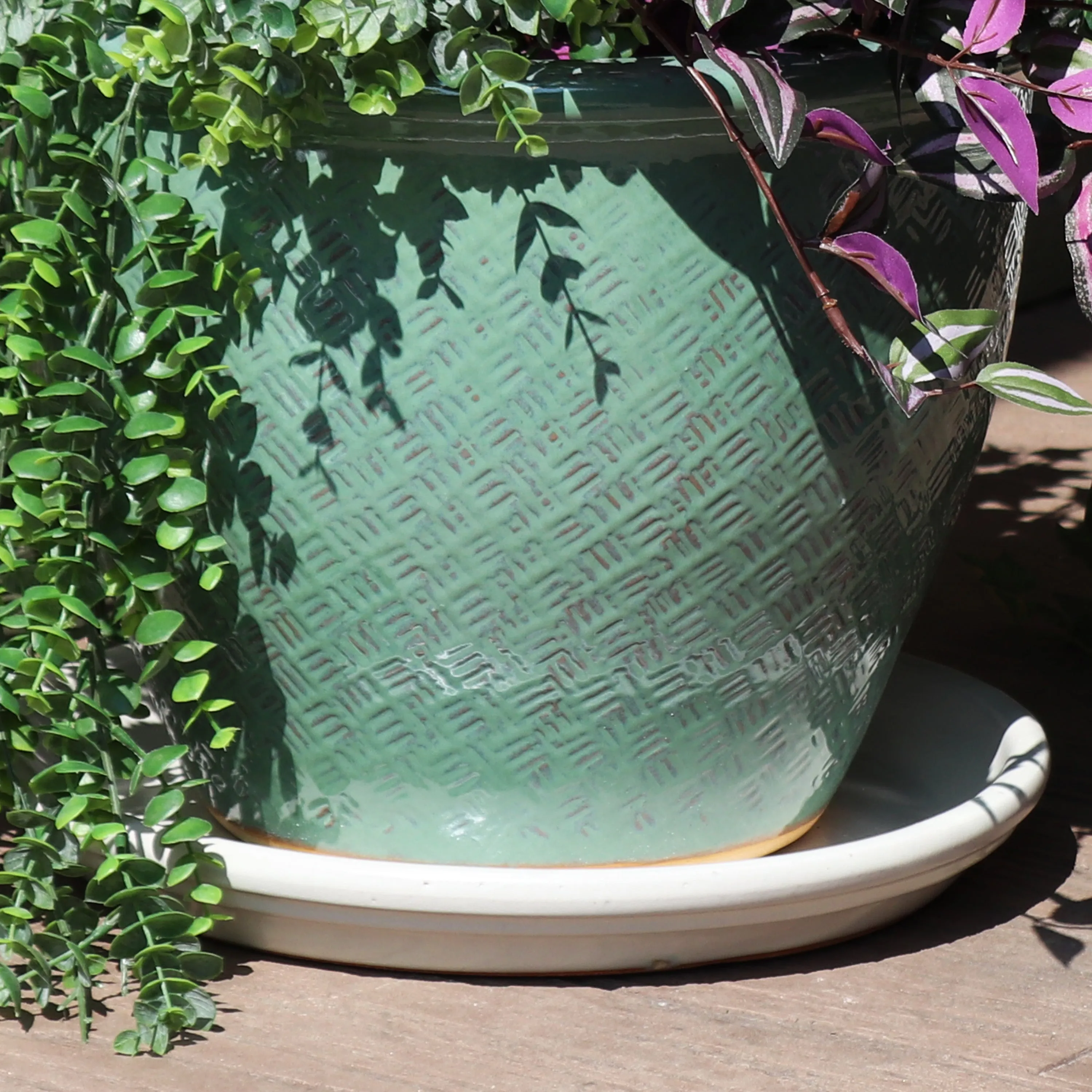 Sunnydaze Set of 2 Glazed Ceramic Planter Saucers