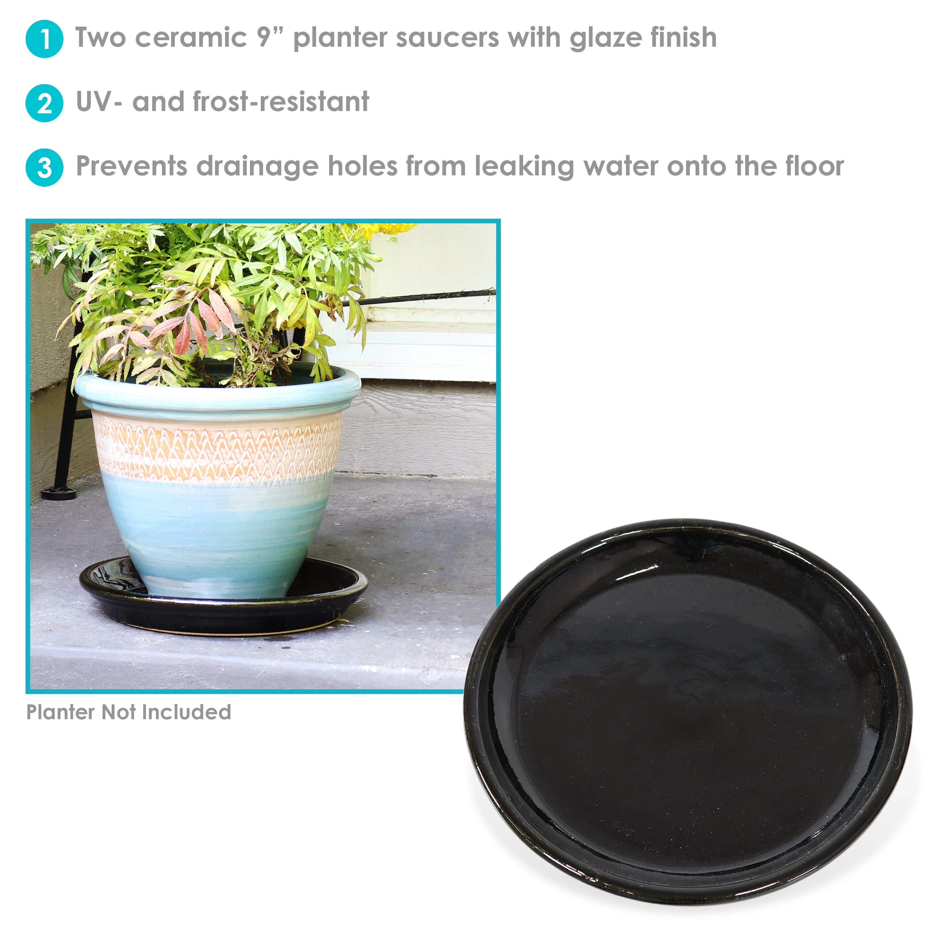 Sunnydaze Set of 2 Glazed Ceramic Planter Saucers