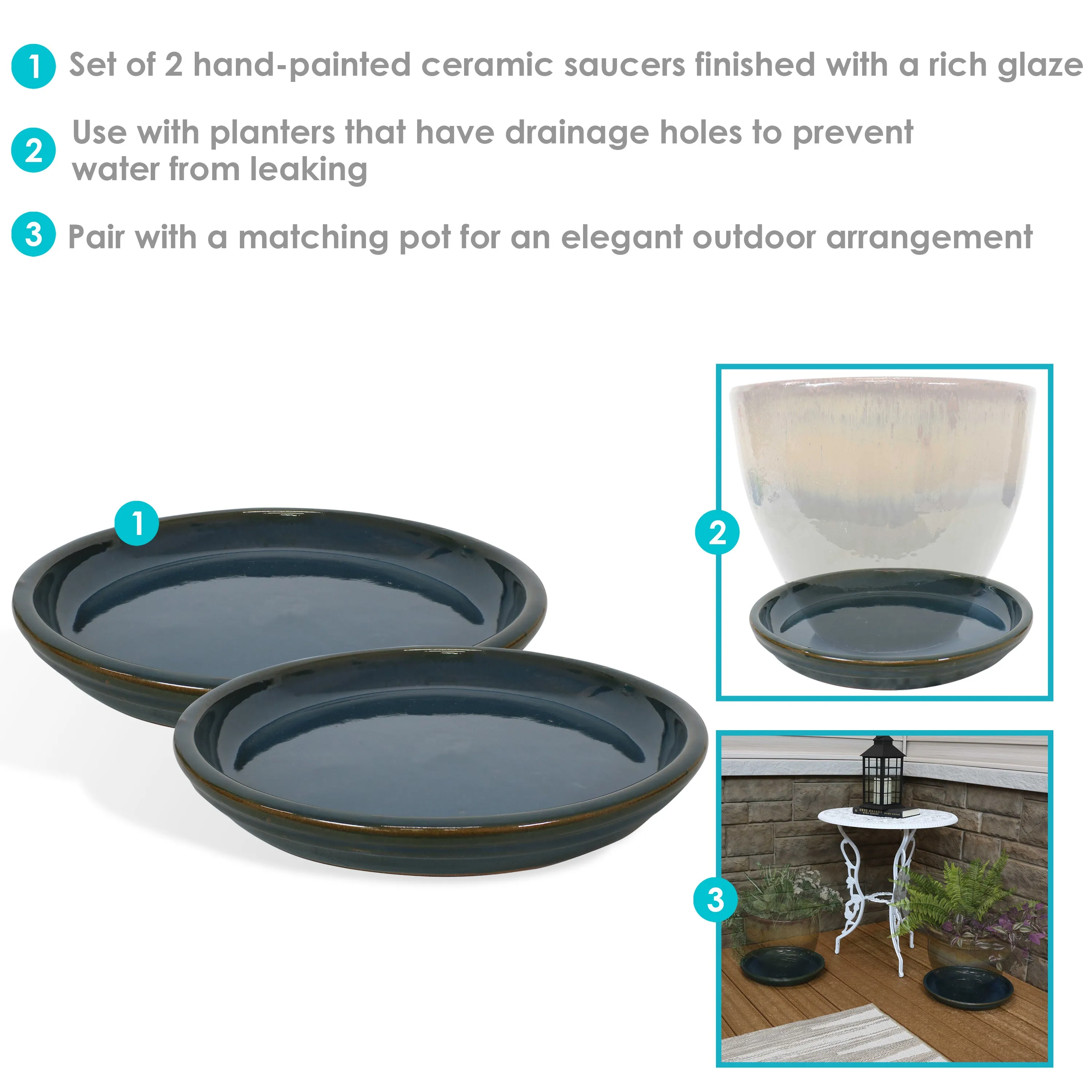 Sunnydaze Set of 2 Glazed Ceramic Planter Saucers