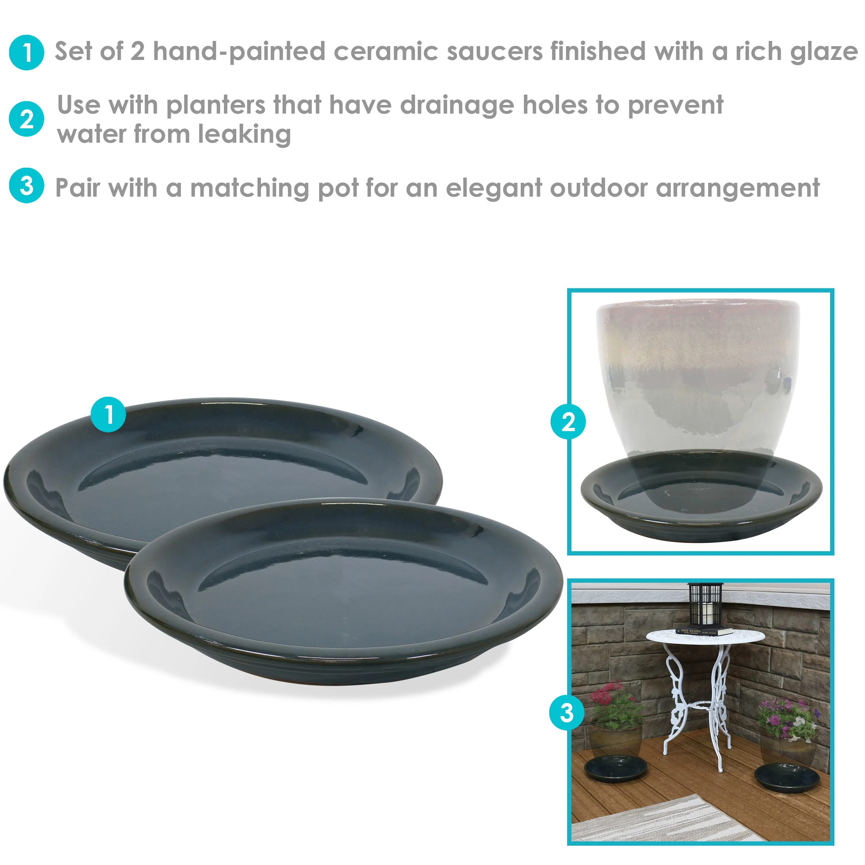 Sunnydaze Set of 2 Glazed Ceramic Planter Saucers