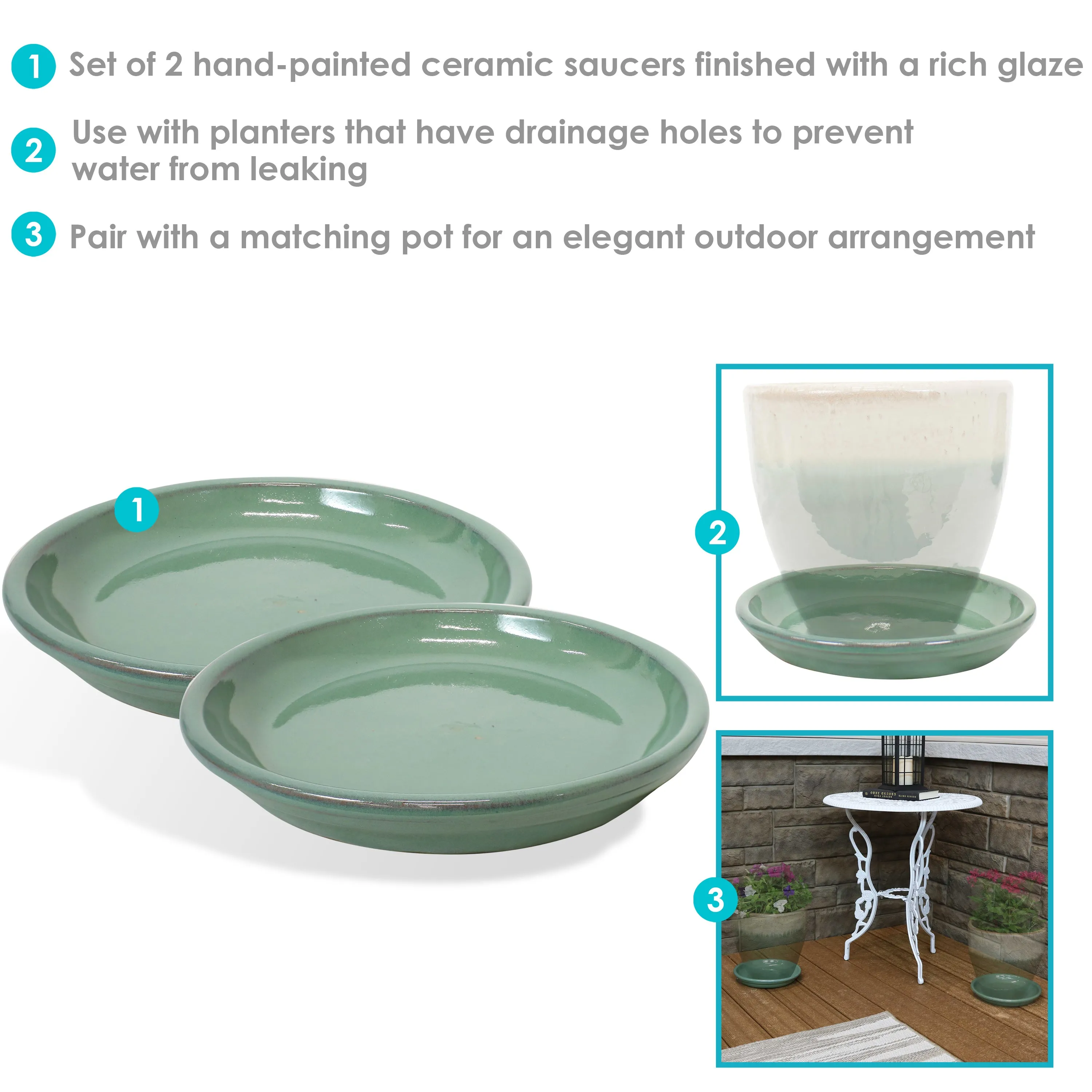 Sunnydaze Set of 2 Glazed Ceramic Planter Saucers