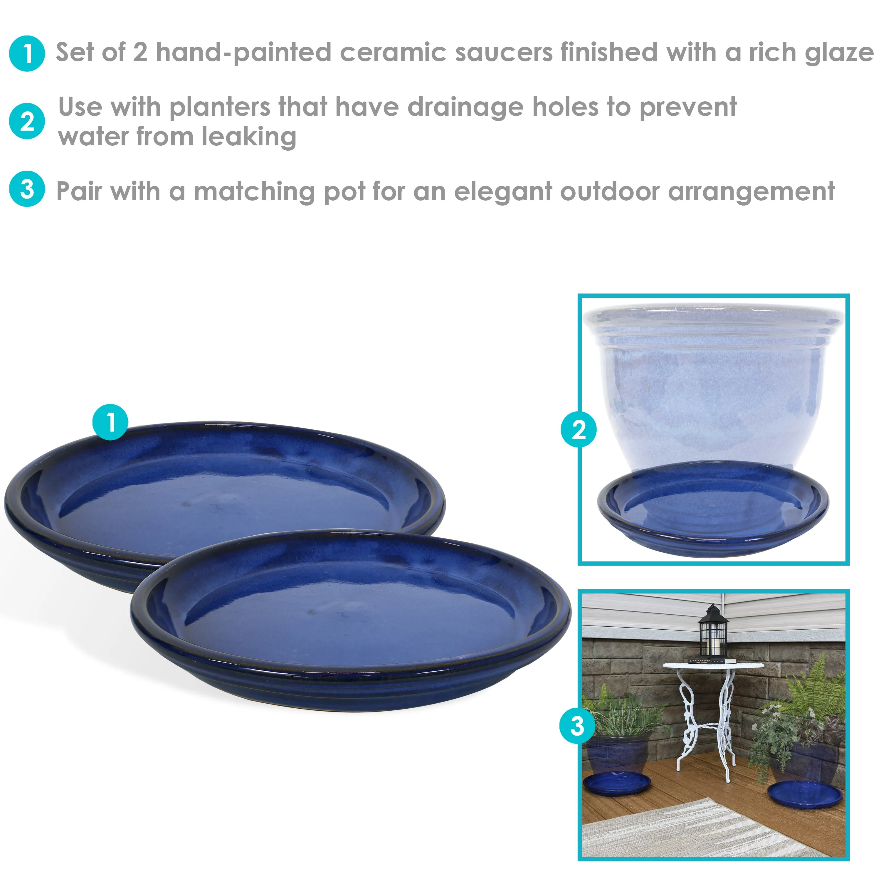 Sunnydaze Set of 2 Glazed Ceramic Planter Saucers