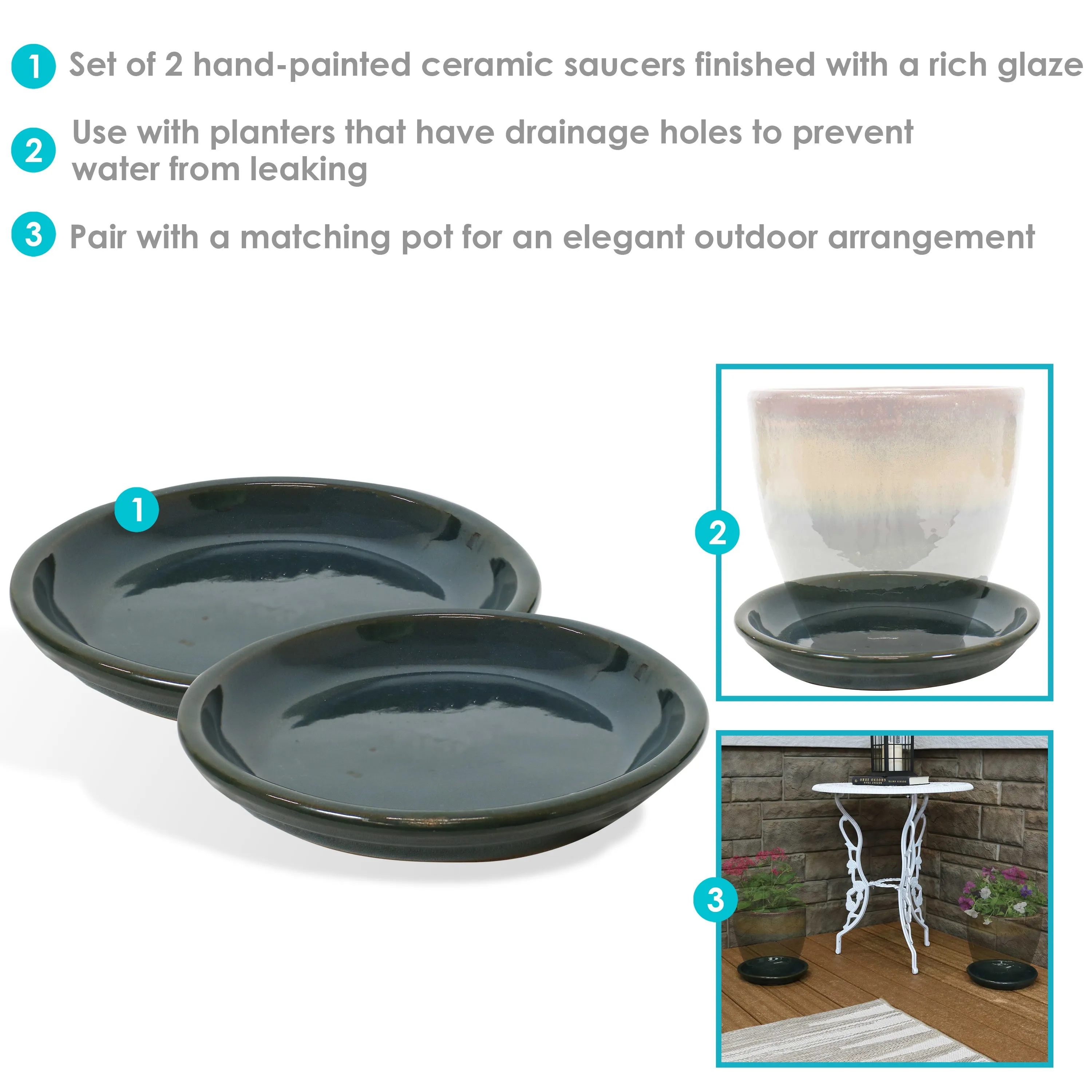 Sunnydaze Set of 2 Glazed Ceramic Planter Saucers