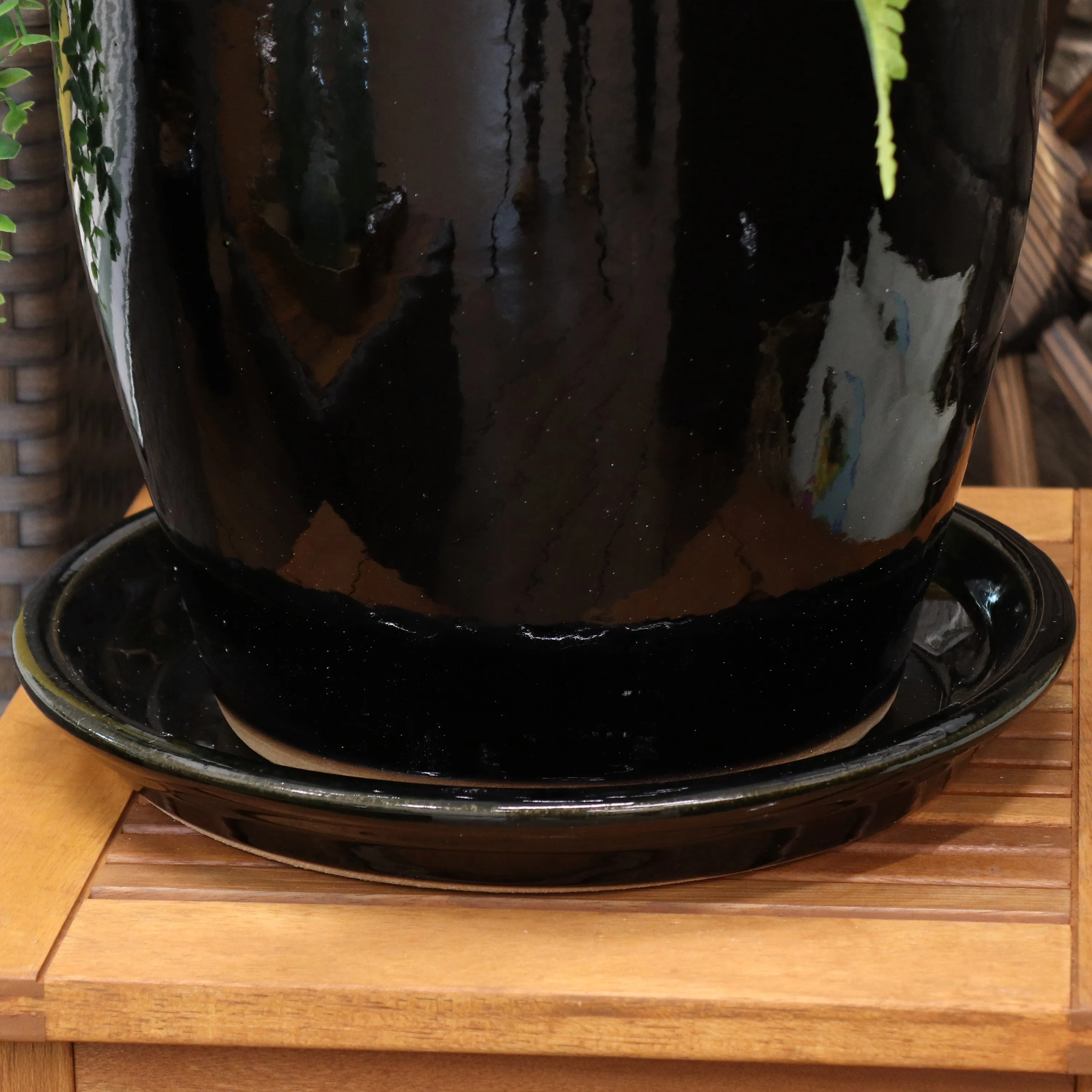 Sunnydaze Set of 2 Glazed Ceramic Planter Saucers